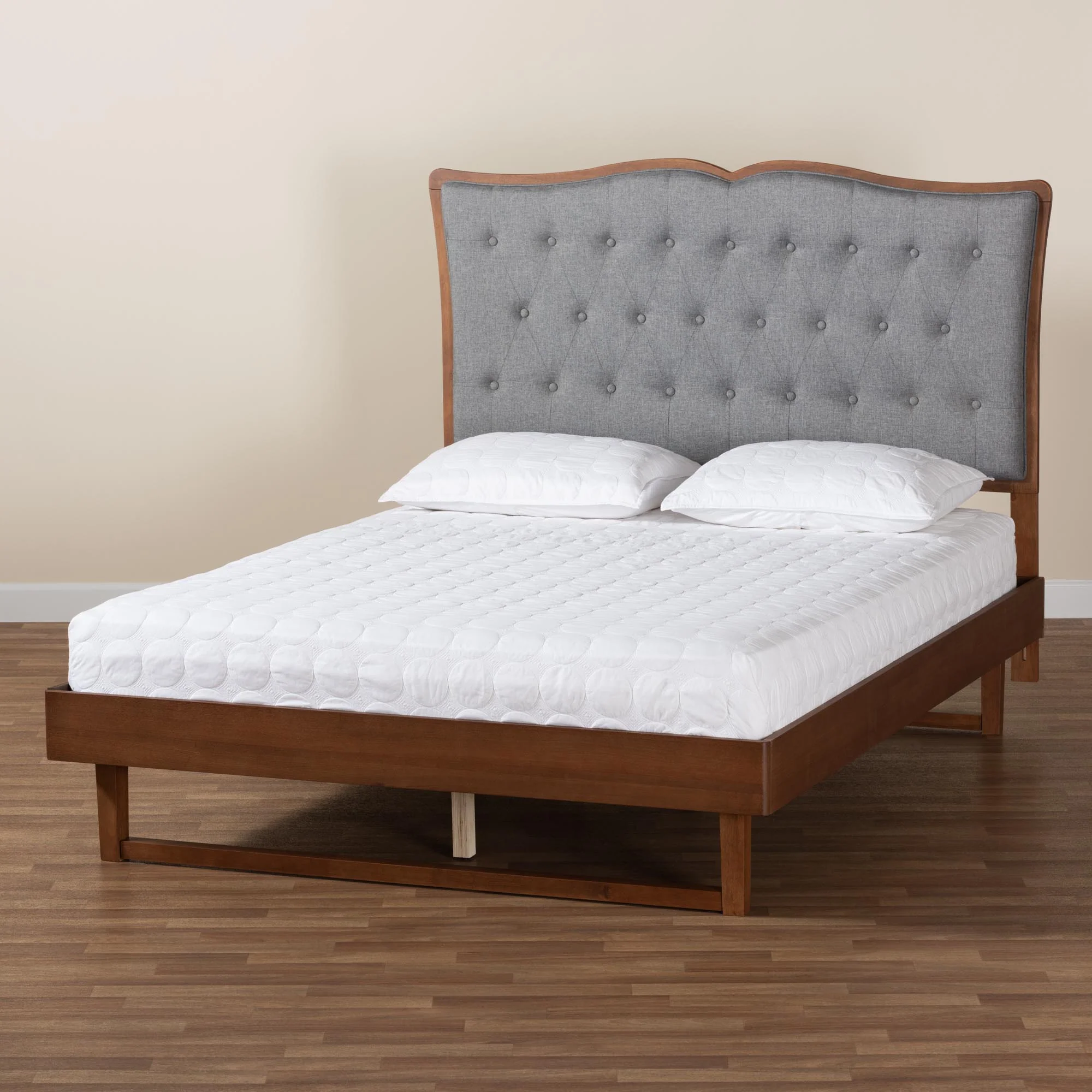 Baxton Studio Padilla Classic and Traditional Grey Fabric and Walnut Brown Finished Wood King Size Platform Bed - Image 10