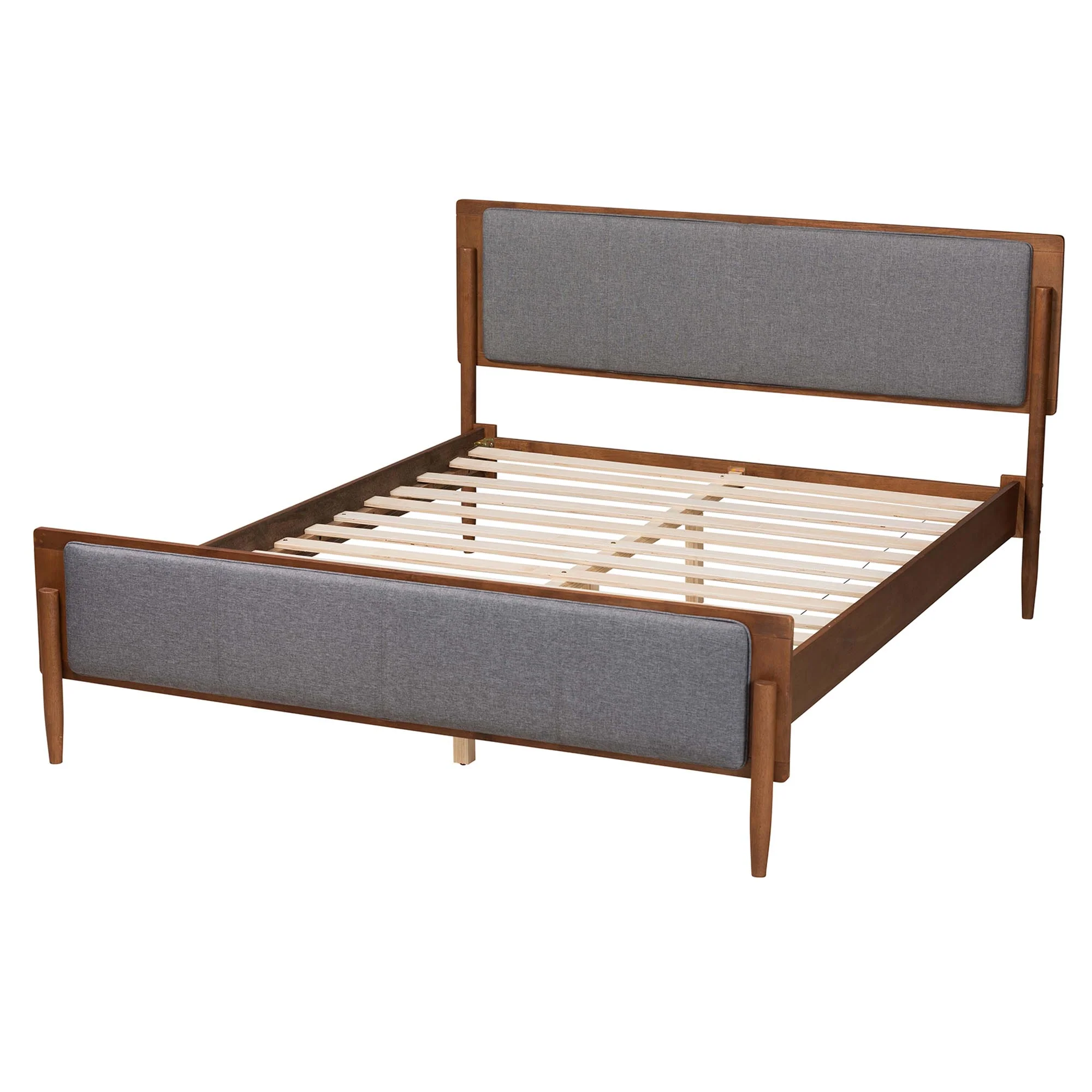 Baxton Studio Powers Mid-Century Modern Grey Fabric and Ash Walnut Finished Wood King Size Platform Bed - Image 4