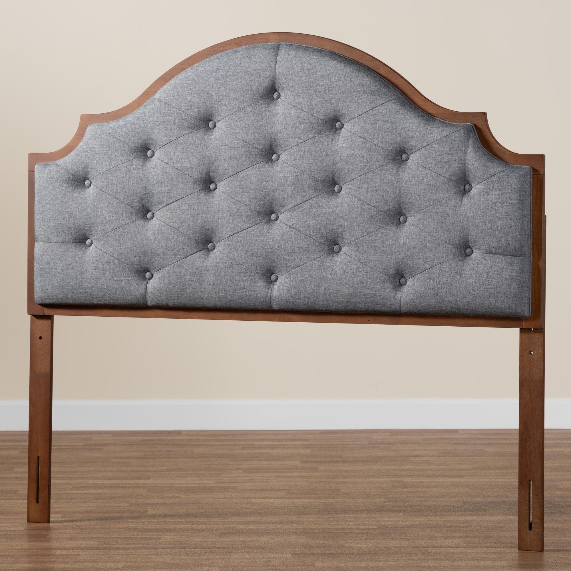 Baxton Studio Premala Classic and Traditional Grey Fabric and Walnut Brown Finished Wood King Size Headboard - Image 8