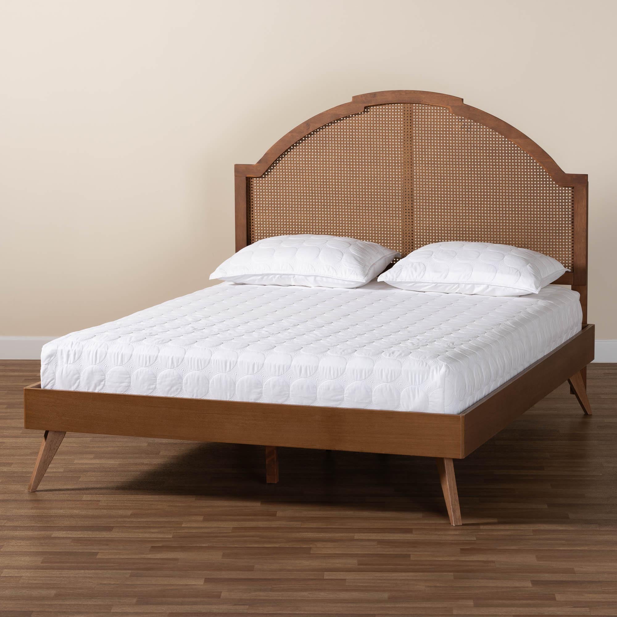 Baxton Studio Ridgely Mid-Century Walnut Brown Wood and Rattan King Size Platform Bed - Image 2