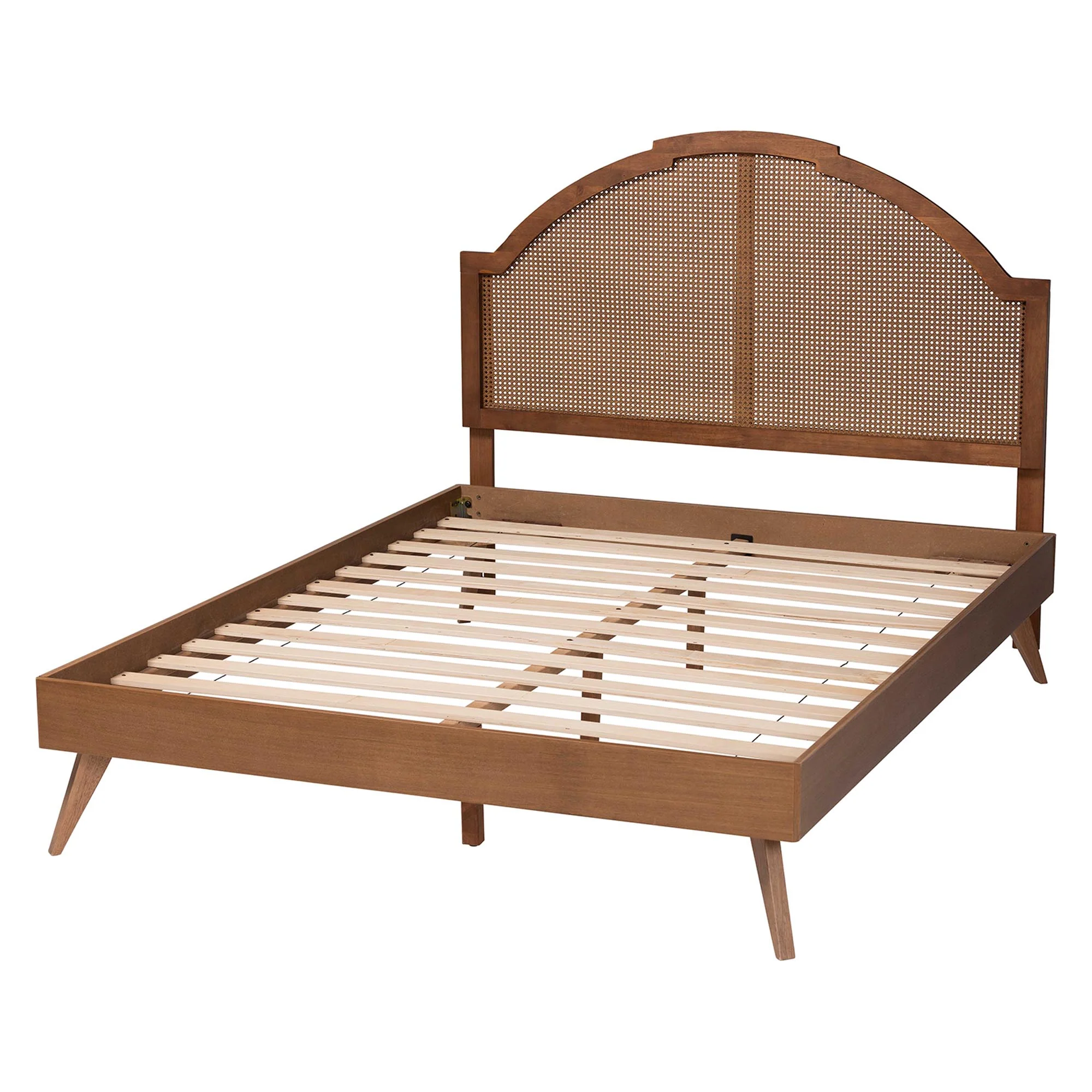 Baxton Studio Ridgely Mid-Century Walnut Brown Wood and Rattan King Size Platform Bed - Image 8