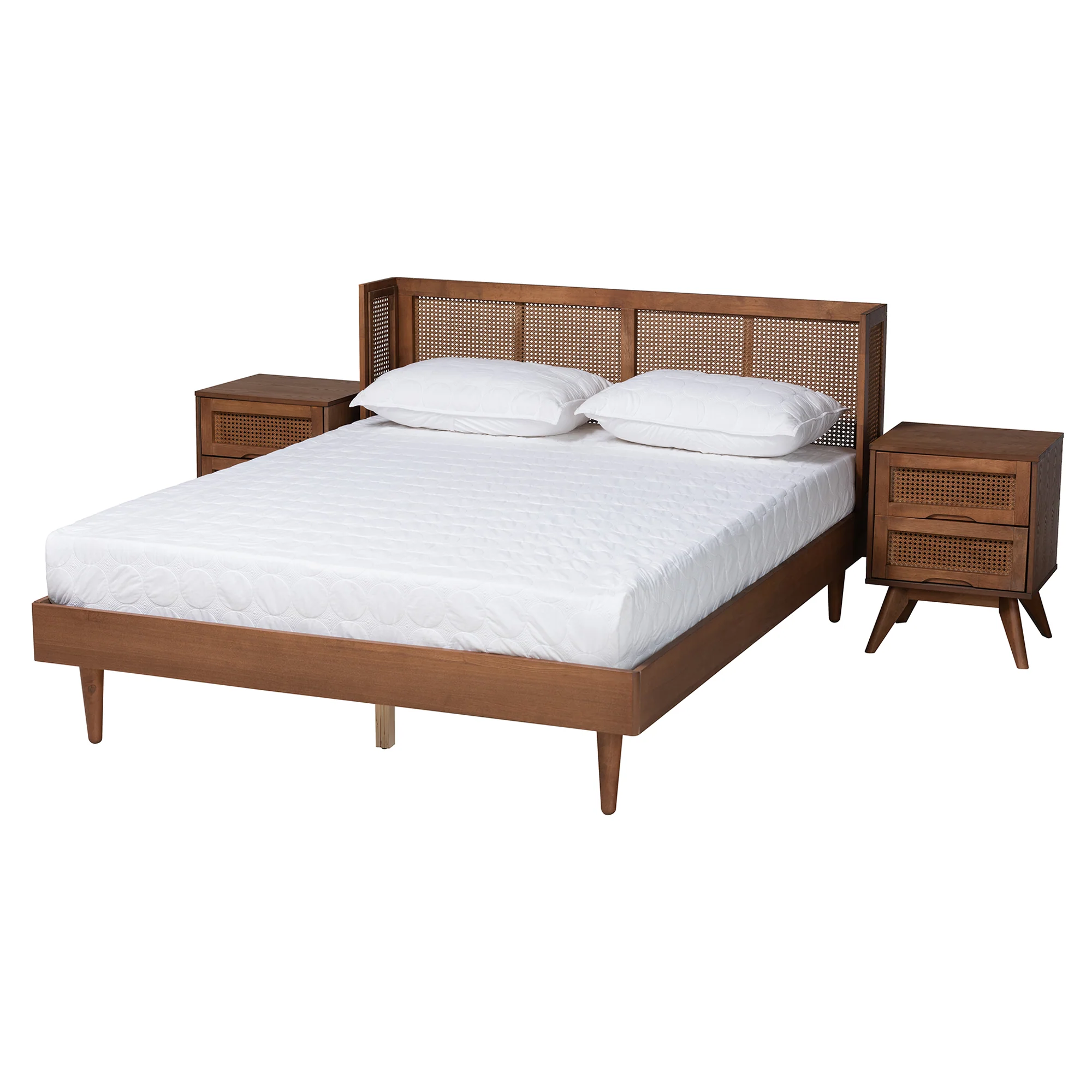 Baxton Studio Rina Mid-Century Modern Ash Walnut Finished Wood 3-Piece Full Size Bedroom Set with Synthetic Rattan - Image 2