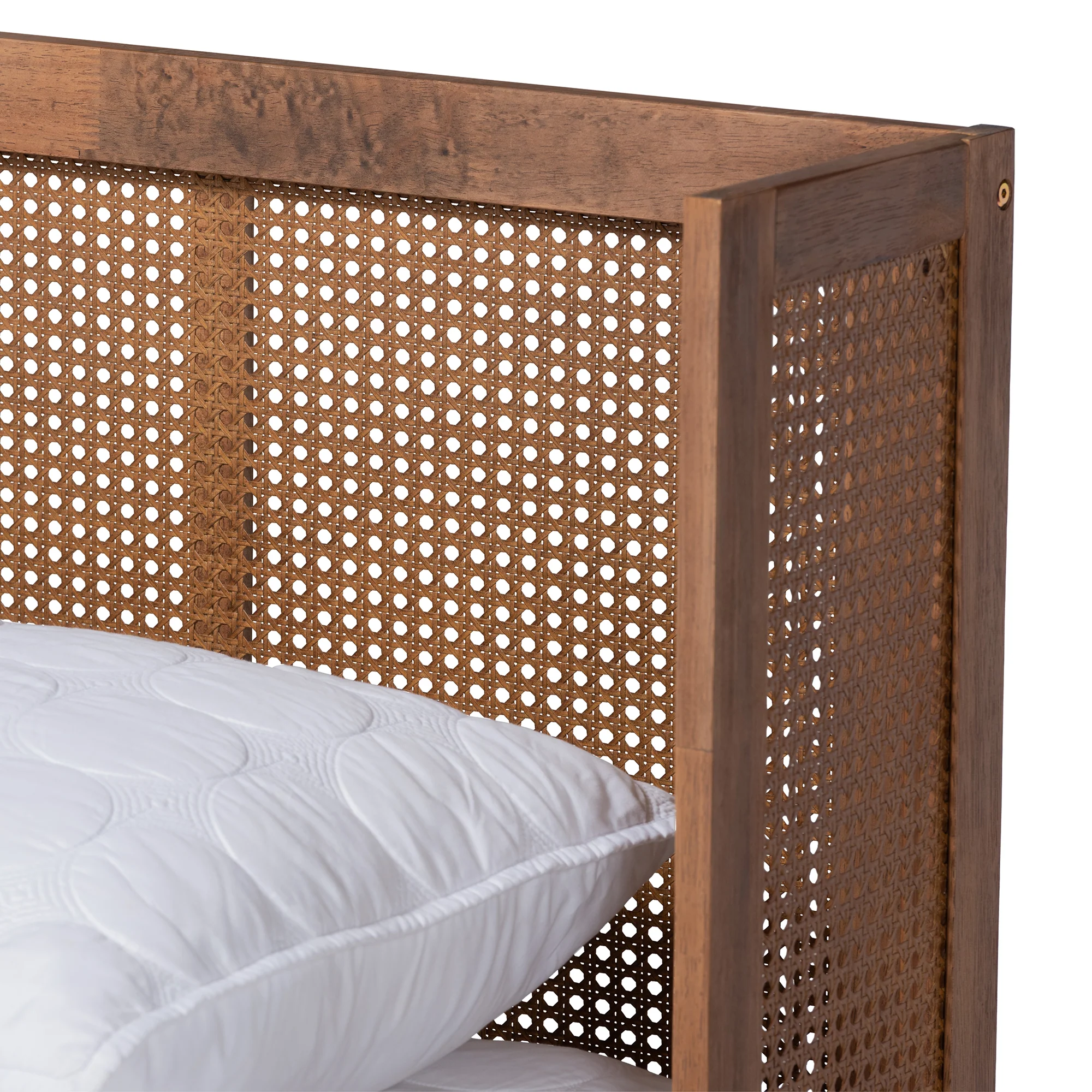 Baxton Studio Rina Mid-Century Modern Ash Walnut Finished Wood 3-Piece Full Size Bedroom Set with Synthetic Rattan - Image 8