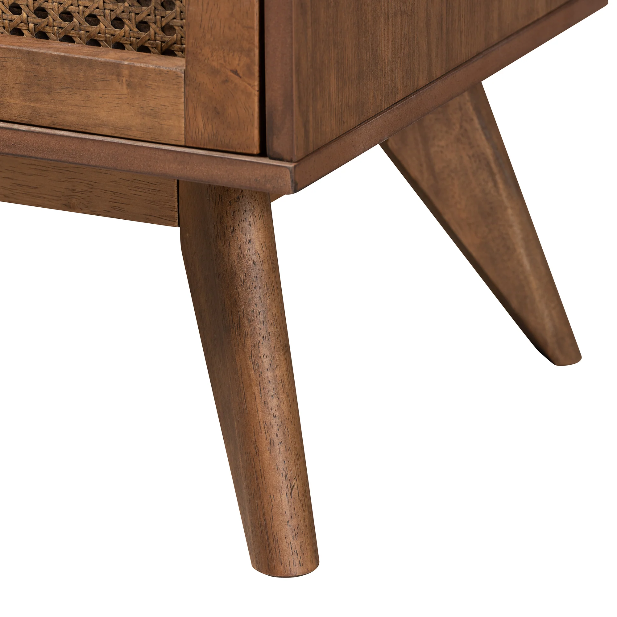 Baxton Studio Rina Mid-Century Modern Ash Walnut Finished Wood 4-Piece Full Size Bedroom Set with Synthetic Rattan - Image 8