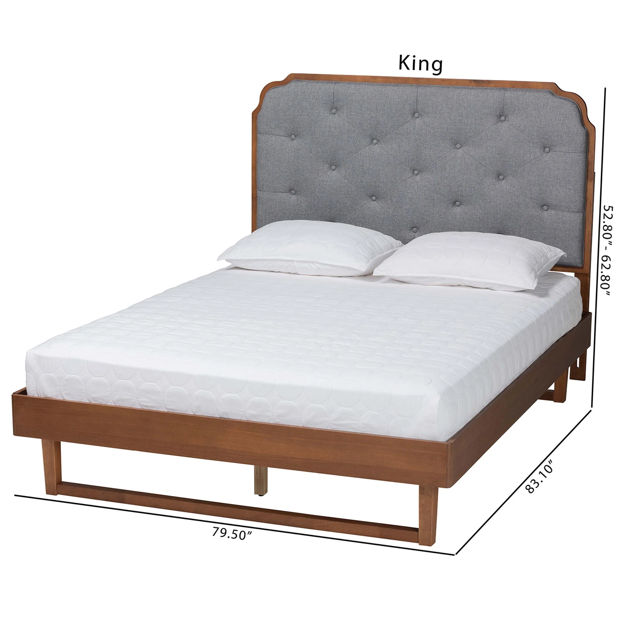 Baxton Studio Roald Mid-Century Modern Grey Fabric and Walnut Brown Wood Queen Size Platform Bed - Image 4