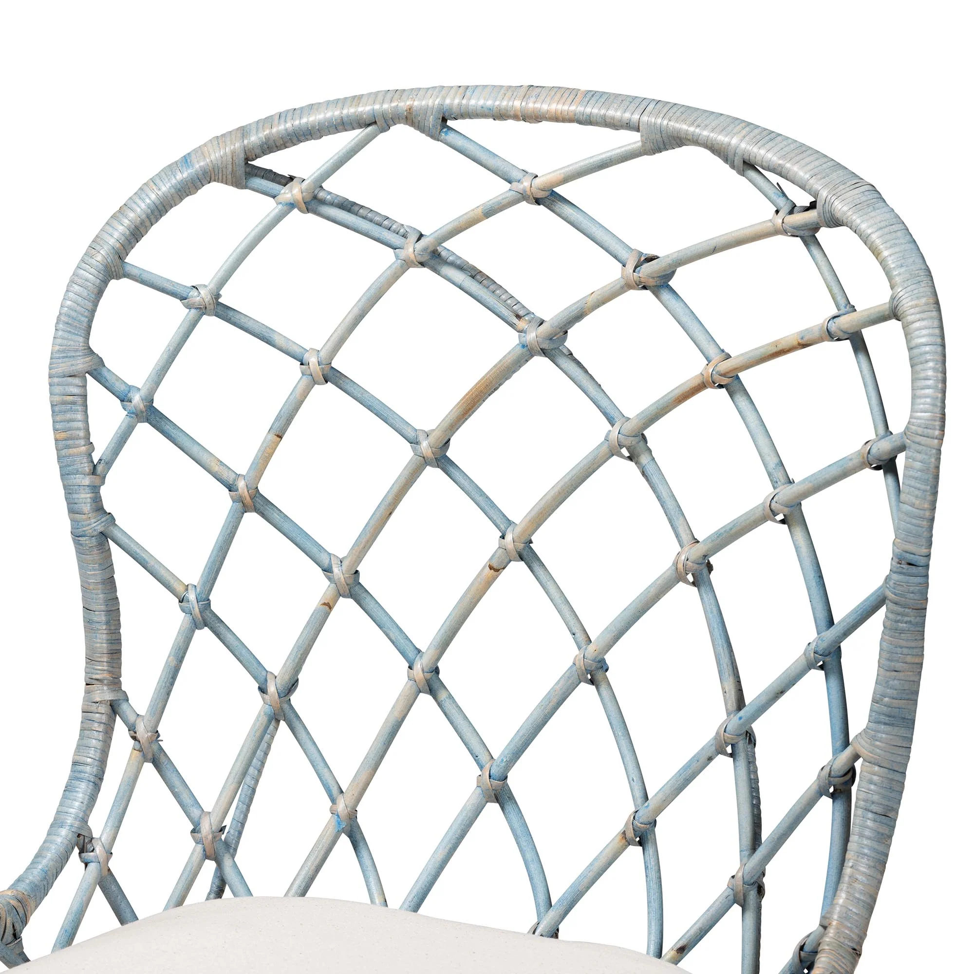 Baxton Studio Sabelle Modern Bohemian Light Blue Rattan and Natural Brown Finished Wood 5-Piece Dining Set - Image 8