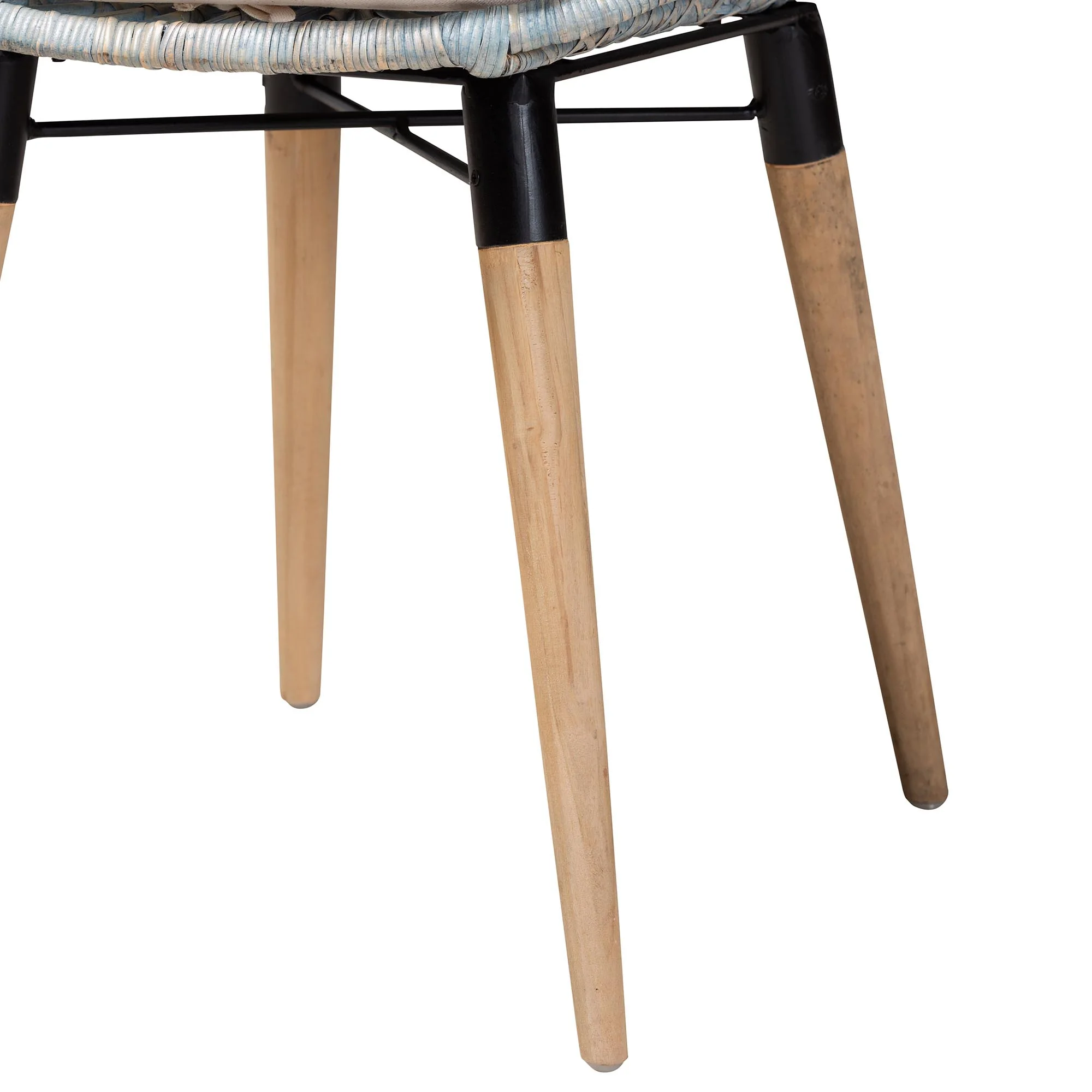 Baxton Studio Sabelle Modern Bohemian Light Blue Rattan and Natural Brown Finished Wood 5-Piece Dining Set - Image 9