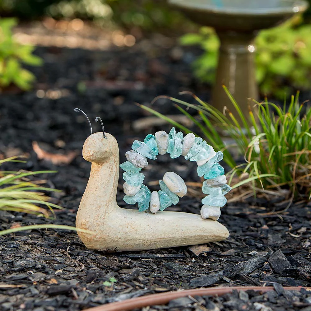 Beach Pebble Snail - Stone & Glass Set of 2 By Garden Age Supply
