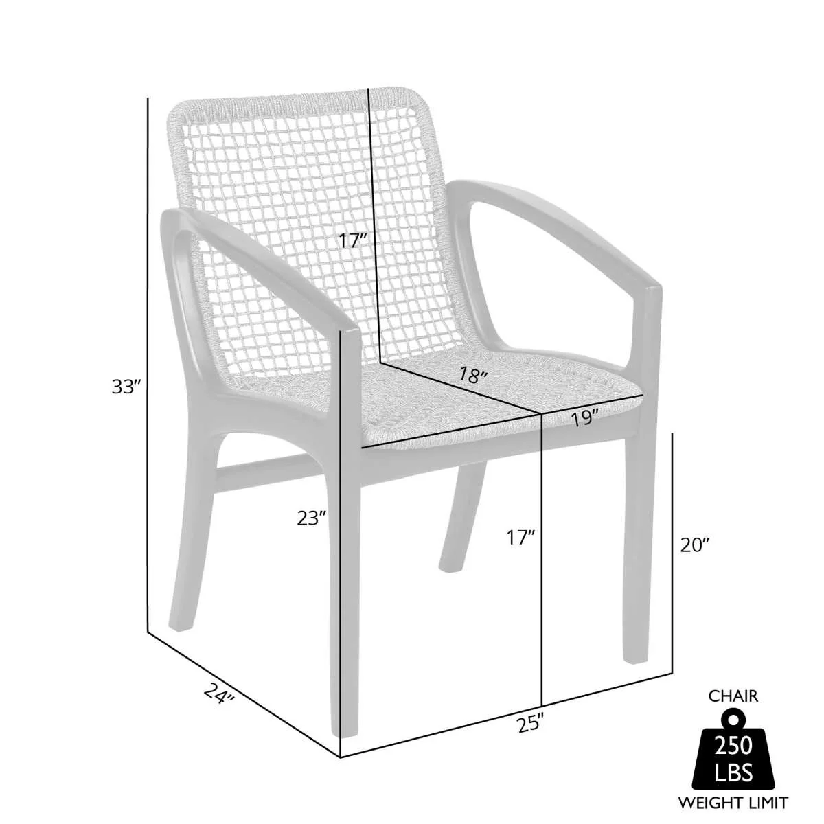 Beckham Outdoor Patio Dining Chair in Light Eucalyptus Wood and Charcoal Rope By Armen Living - Image 9