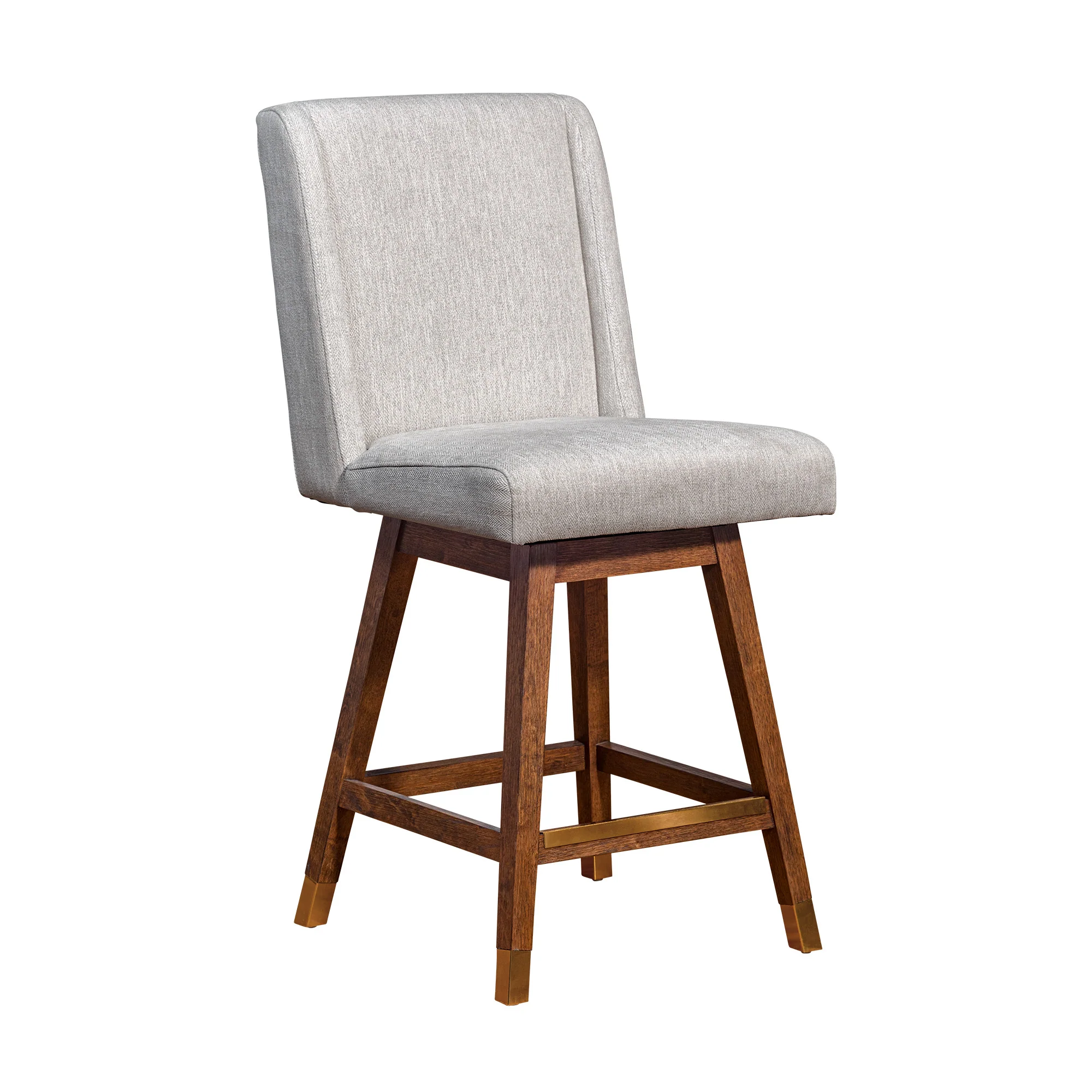 Beige and Brown Fabric and Solid Wood Counter Height Swivel Bar Chair By Homeroots - Image 3