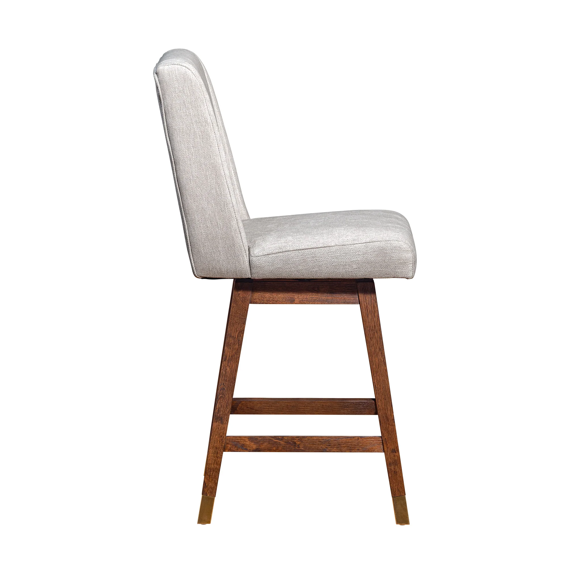 Beige and Brown Fabric and Solid Wood Counter Height Swivel Bar Chair By Homeroots - Image 5