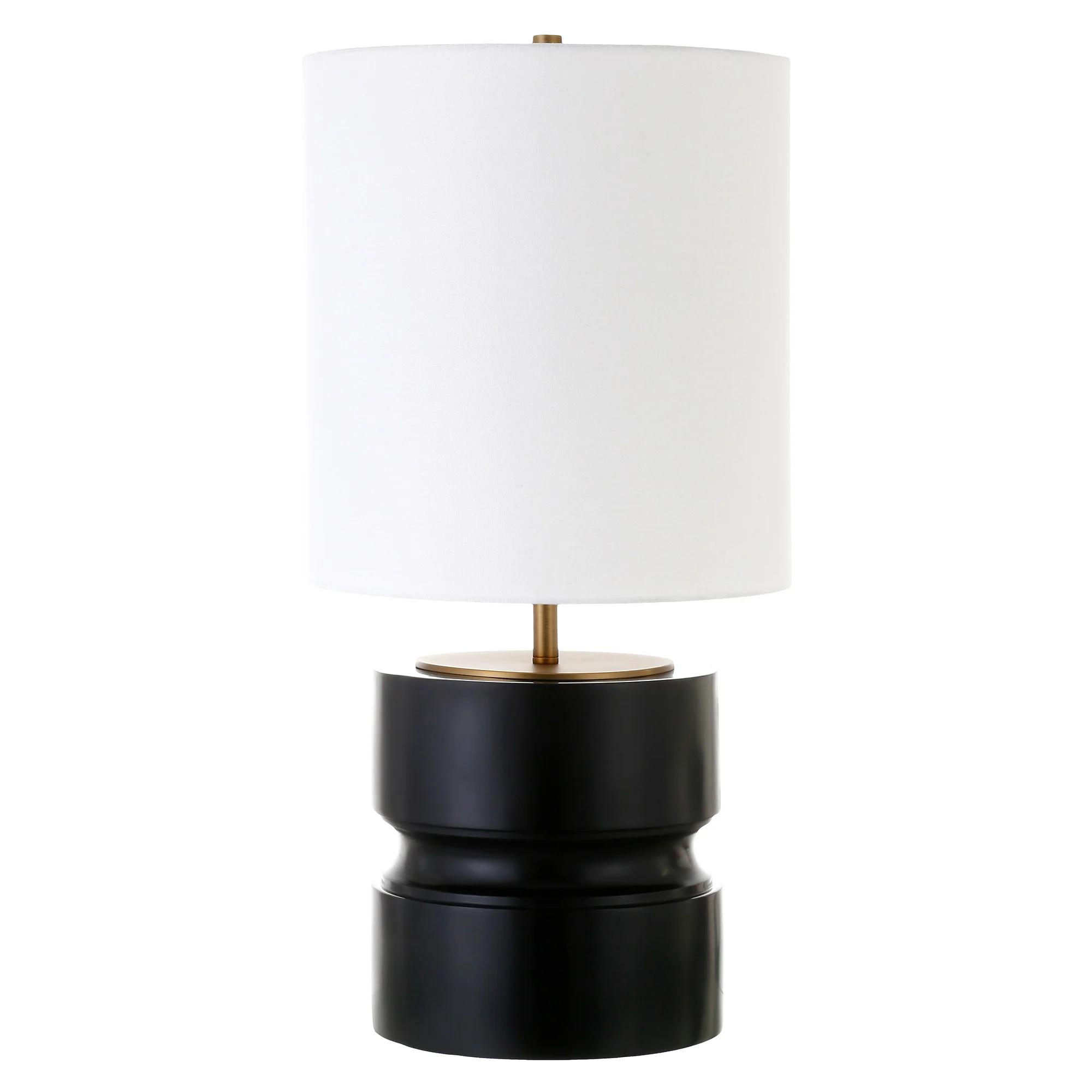 Beige and Gold Metal Geometric Table Lamp With White Drum Shade By Homeroots