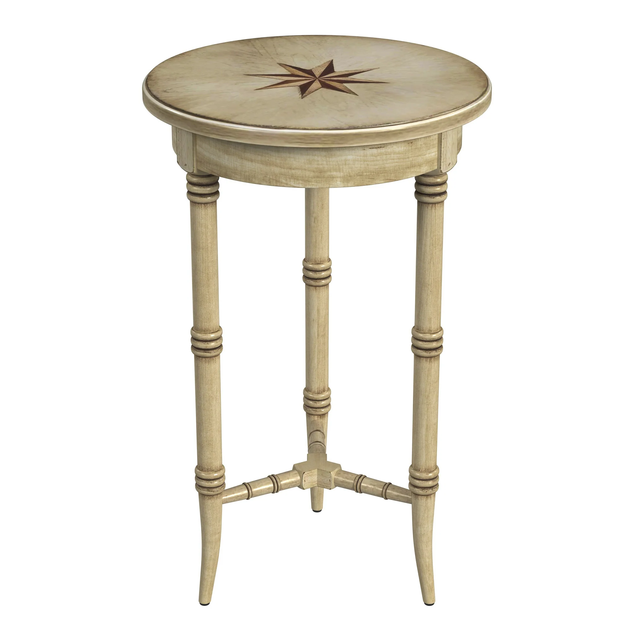 Beige Distressed Wood Round End Table By Homeroots