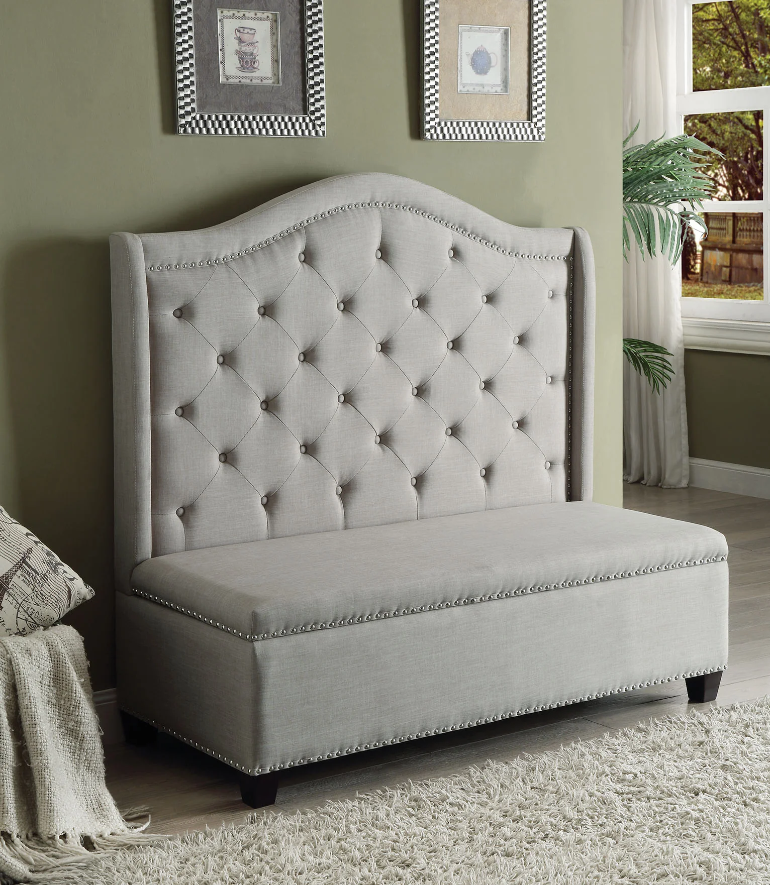 Beige Fabric And Espresso Settee With Storage By Homeroots