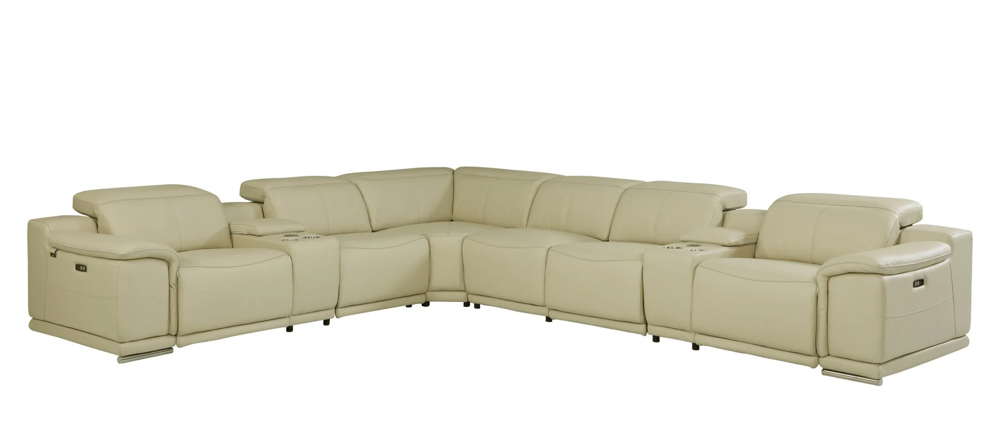 Beige Italian Leather Power Reclining L Shaped Eight Piece Corner Sectional With Console By Homeroots - Image 4