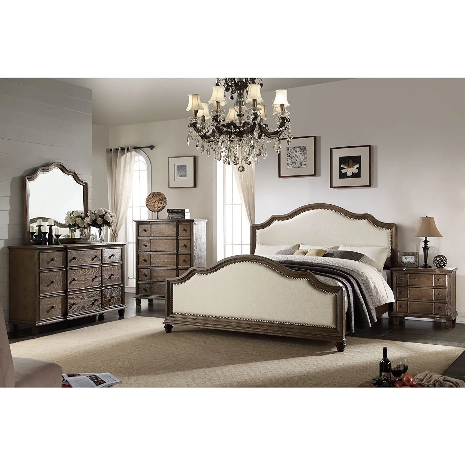 Beige Linen And Weathered Oak Eastern King Bed By Homeroots