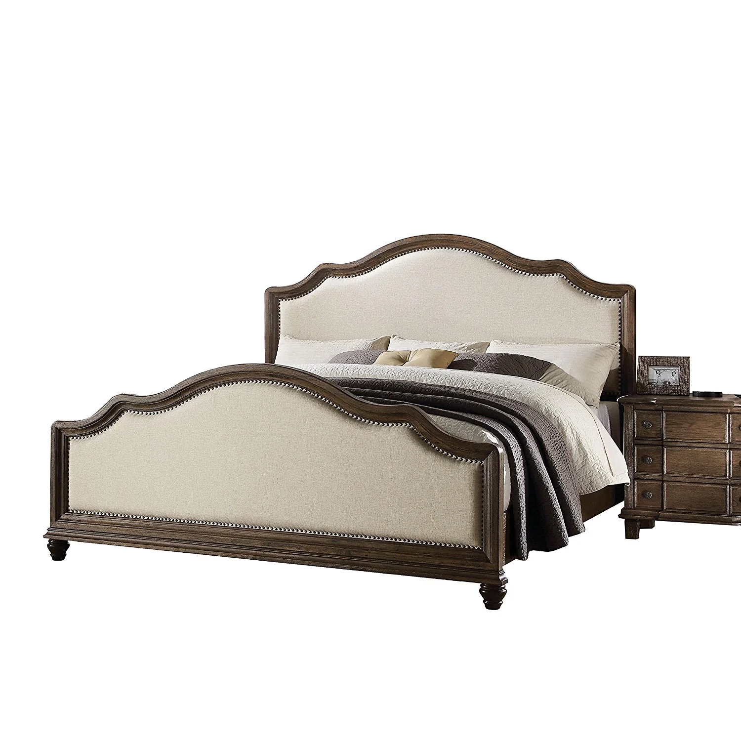 Beige Linen And Weathered Oak Eastern King Bed By Homeroots - Image 3