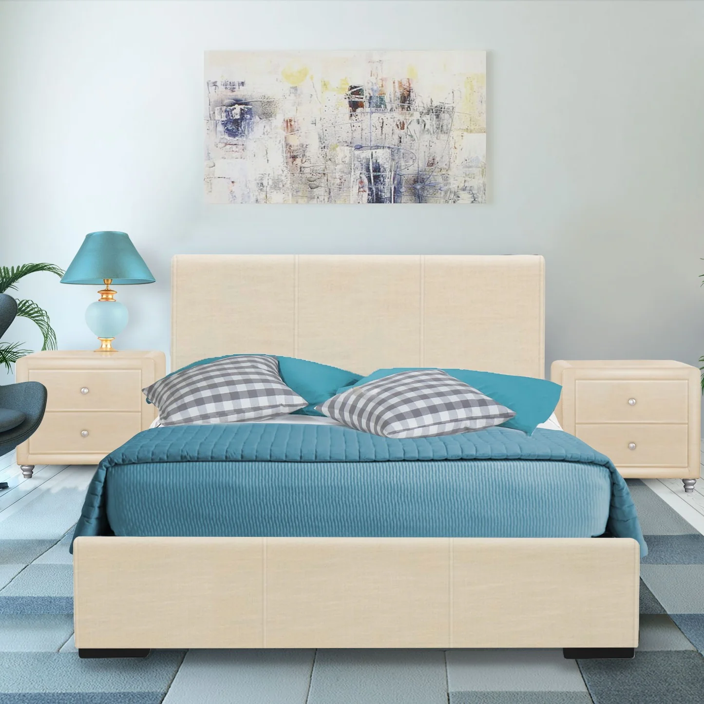Beige Upholstered King Platform Bed By Homeroots