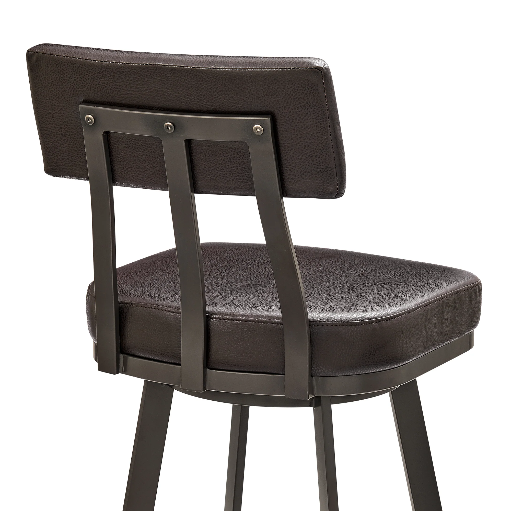 Bejnamin Swivel Bar Stool in Brown Metal with Brown Faux Leather By Armen Living - Image 10