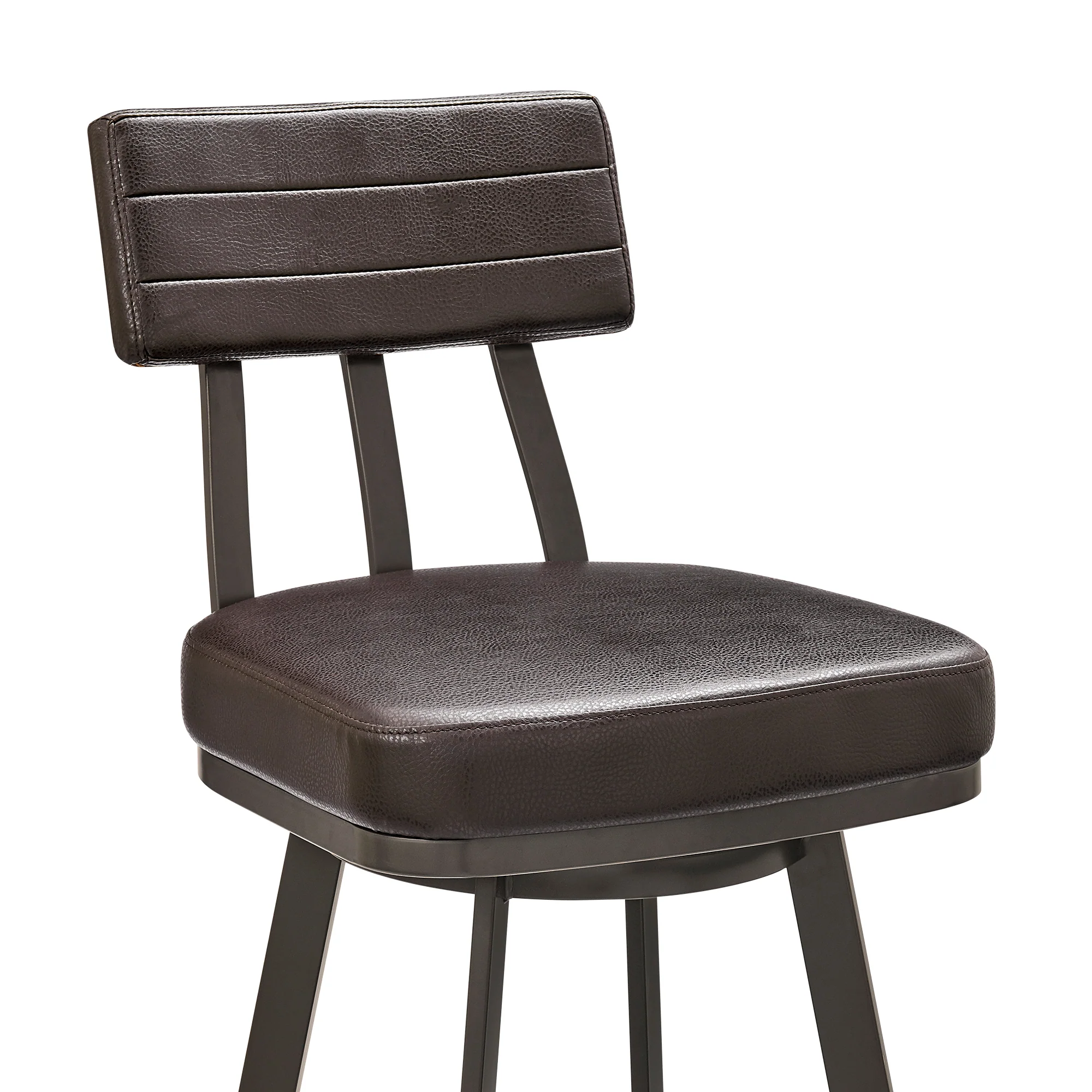 Bejnamin Swivel Bar Stool in Brown Metal with Brown Faux Leather By Armen Living - Image 7