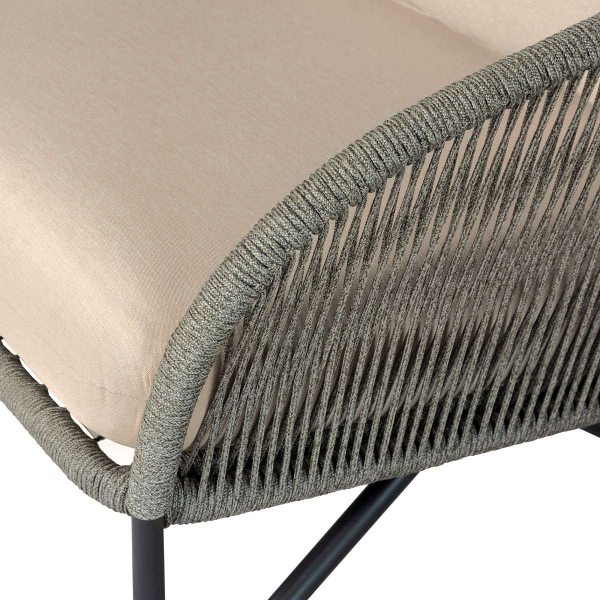 Benicia Outdoor Patio Sofa in Black Steel with Gray Rope and Taupe Olefin Cushions By Armen Living - Image 8