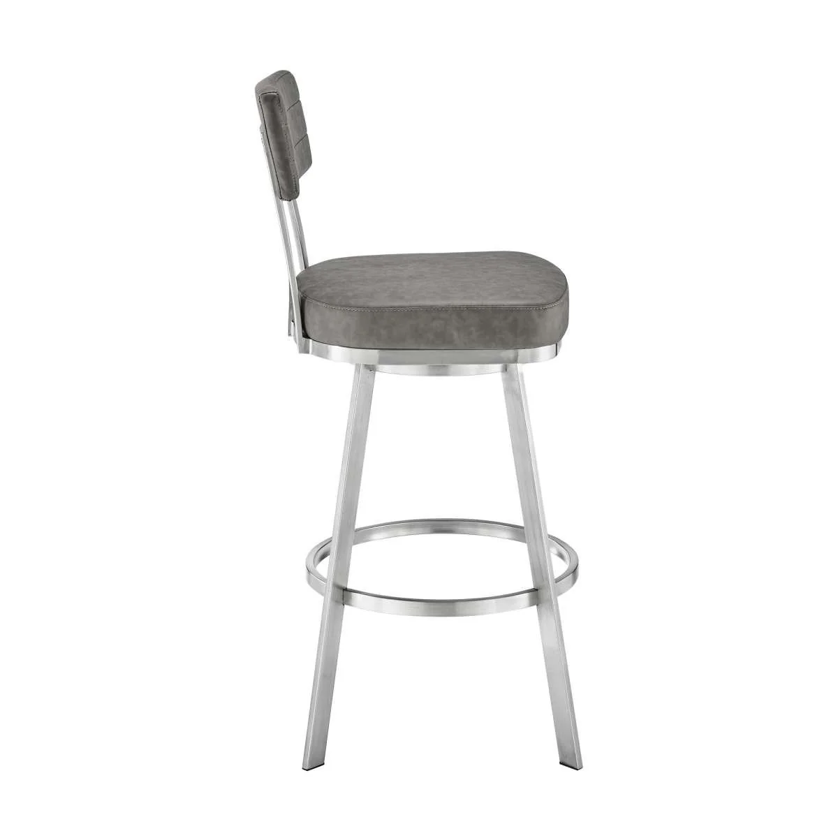 Benjamin 26" Swivel Counter Stool in Brushed Stainless Steel with Gray Faux Leather By Armen Living - Image 3