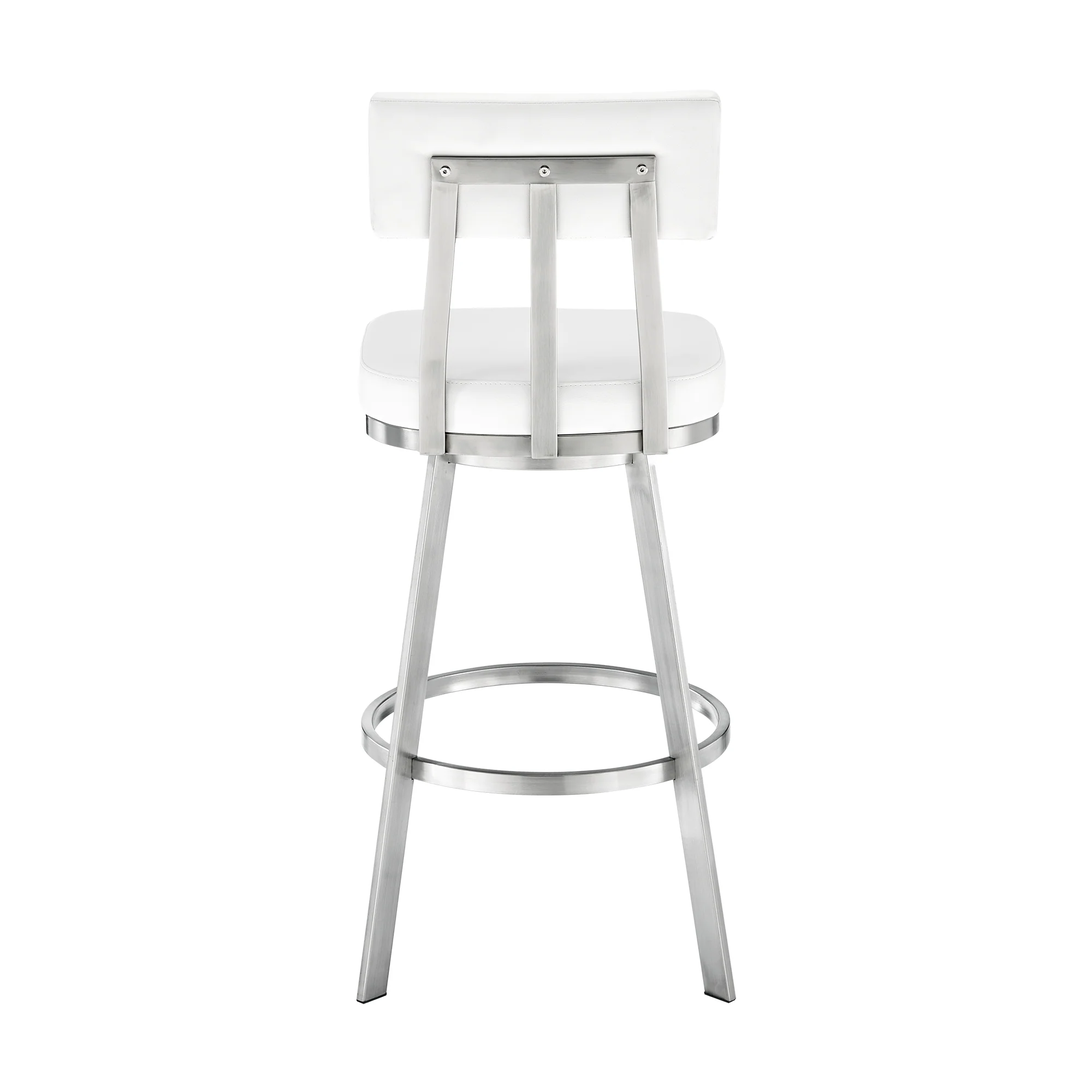 Benjamin 26" Swivel Counter Stool in Brushed Stainless Steel with White Faux Leather By Armen Living - Image 5