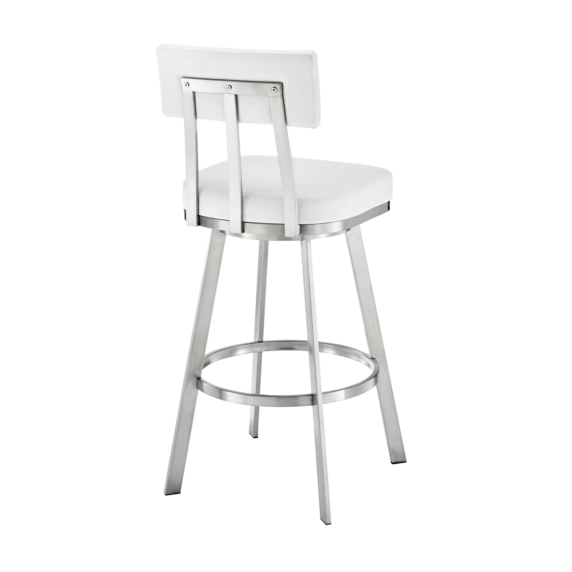 Benjamin 26" Swivel Counter Stool in Brushed Stainless Steel with White Faux Leather By Armen Living - Image 6