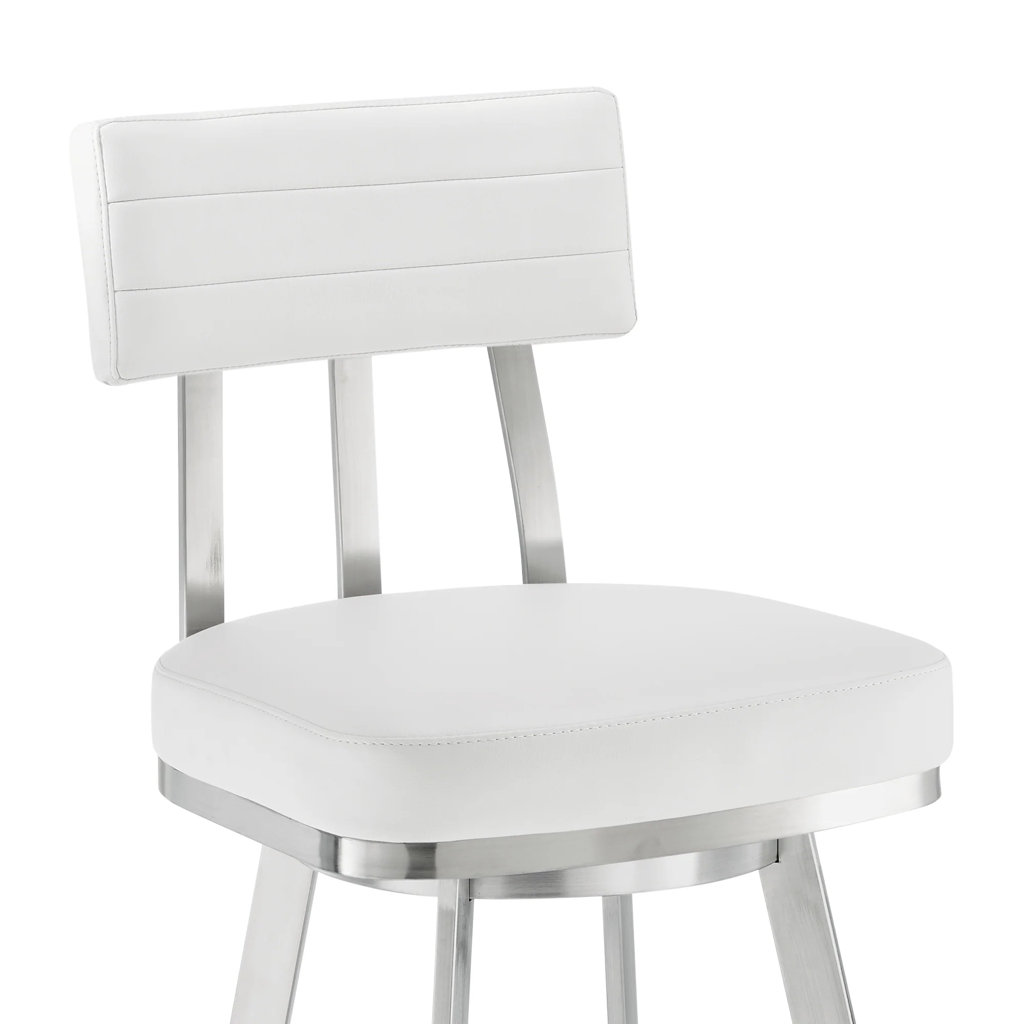 Benjamin 26" Swivel Counter Stool in Brushed Stainless Steel with White Faux Leather By Armen Living - Image 7