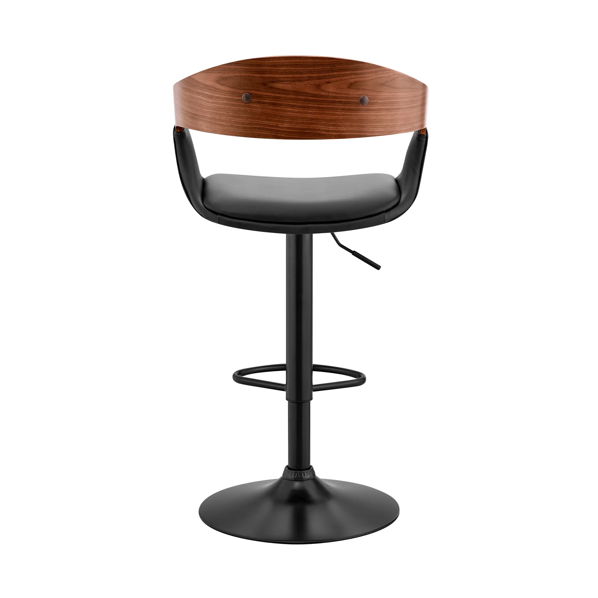Benson Adjustable Black Faux Leather and Walnut Wood Bar Stool with Black Base By Armen Living - Image 6