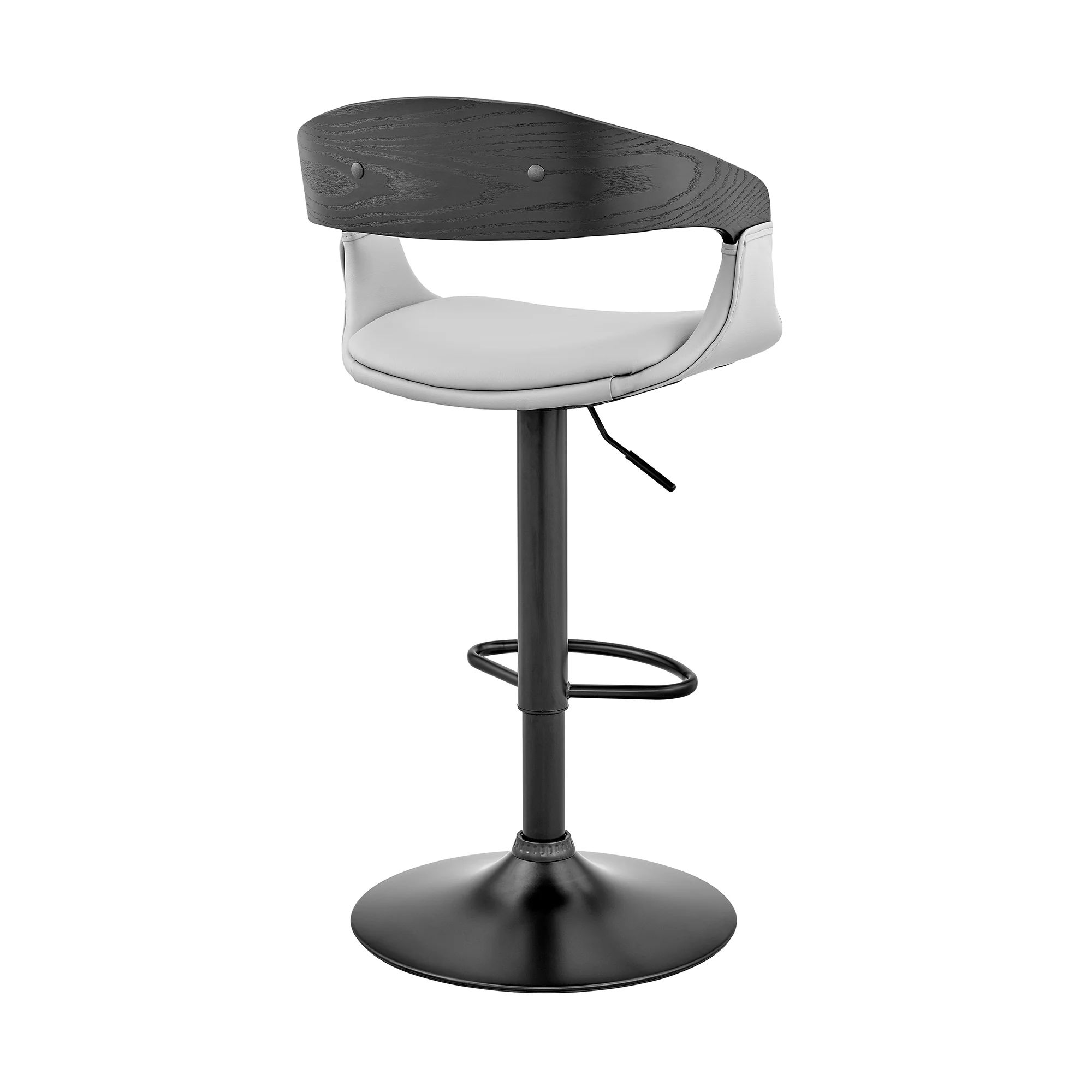 Benson Adjustable Gray Faux Leather and Black Wood Bar Stool with Black Base By Armen Living - Image 5