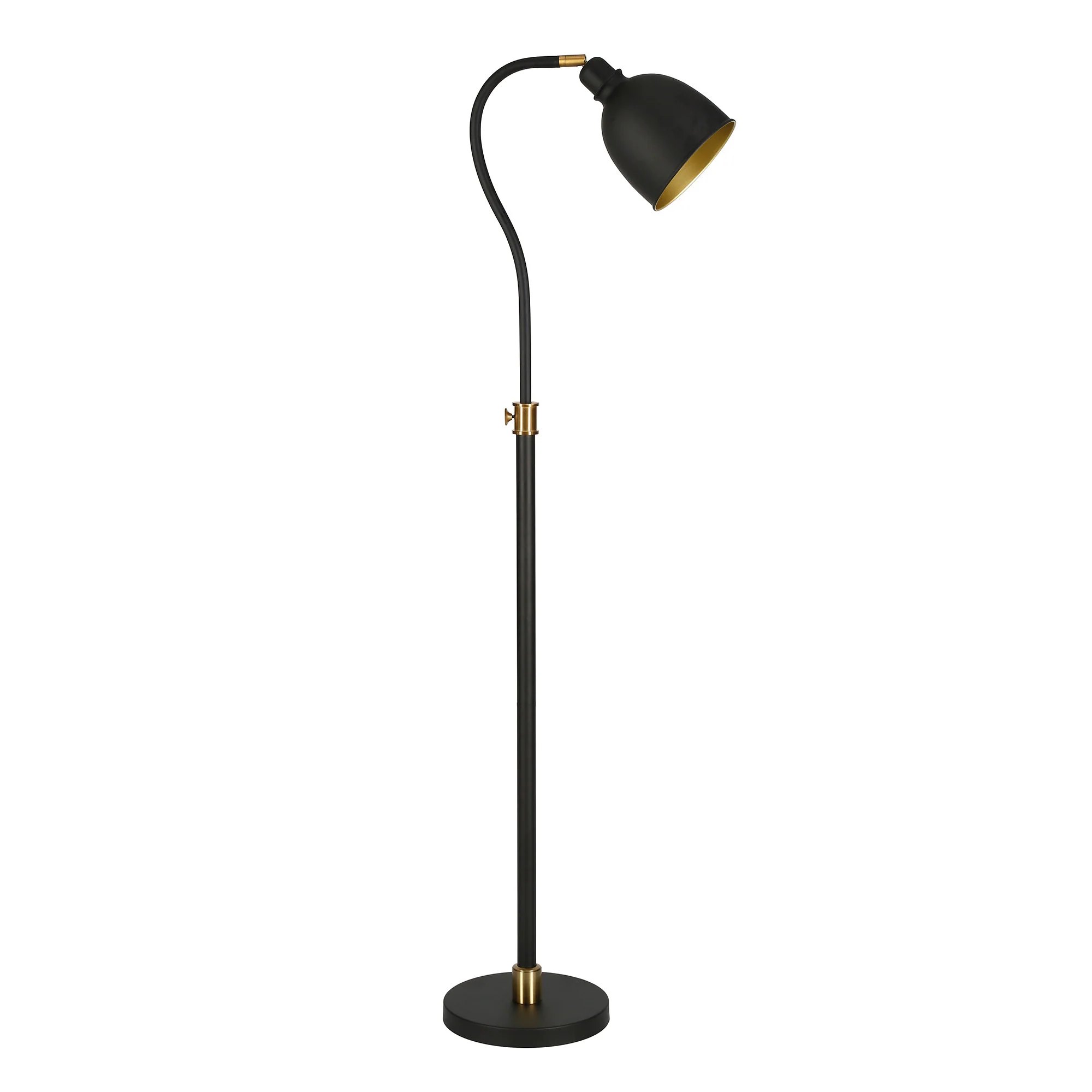 Black Adjustable Reading Floor Lamp With Black Dome Shade By Homeroots
