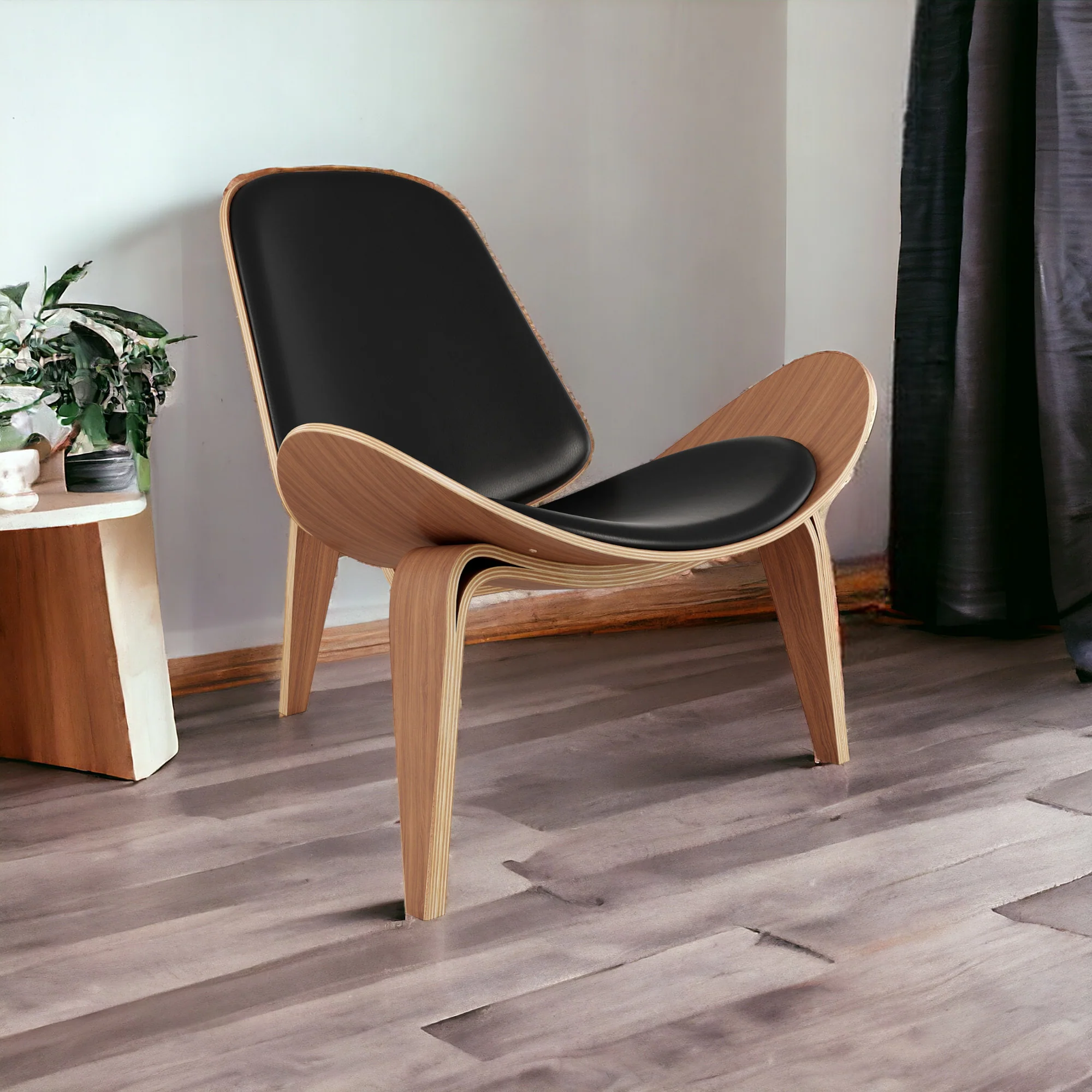 Black and Brown Genuine Leather Lounge Chair By Homeroots