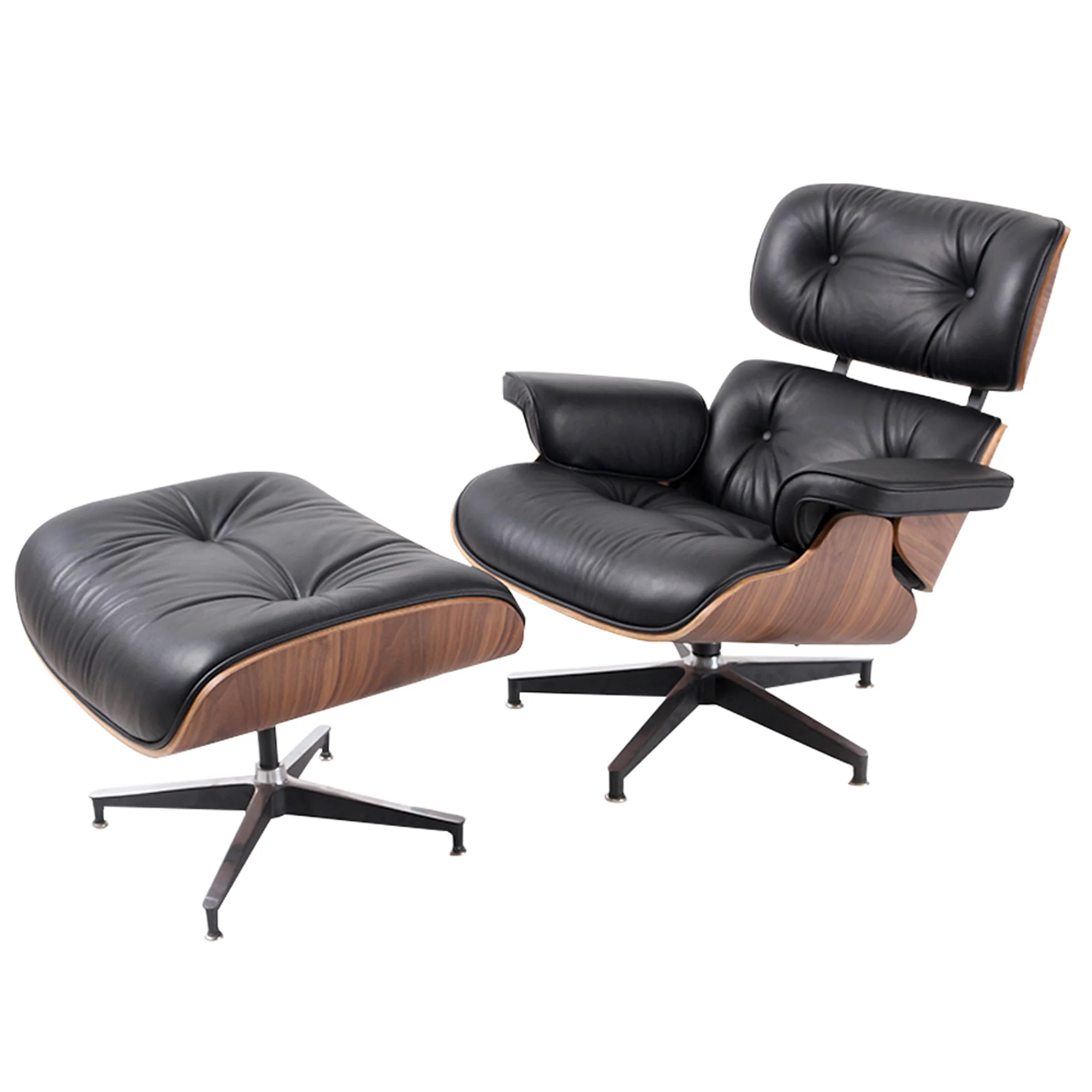 Black and Brown Genuine Leather Tufted Swivel Lounge Chair With Ottoman By Homeroots