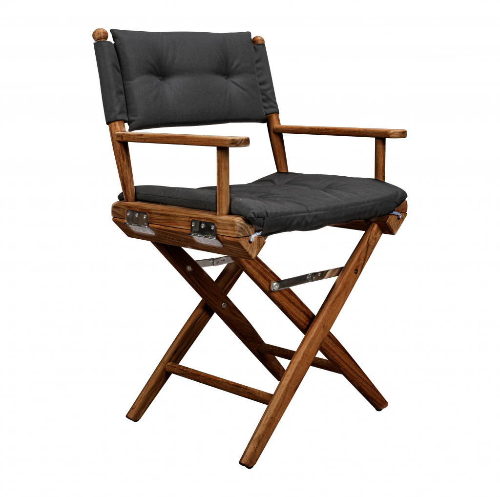 Black and Natural Wood Solid Wood Indoor Outdoor Director Chair with Black Cushion By Homeroots