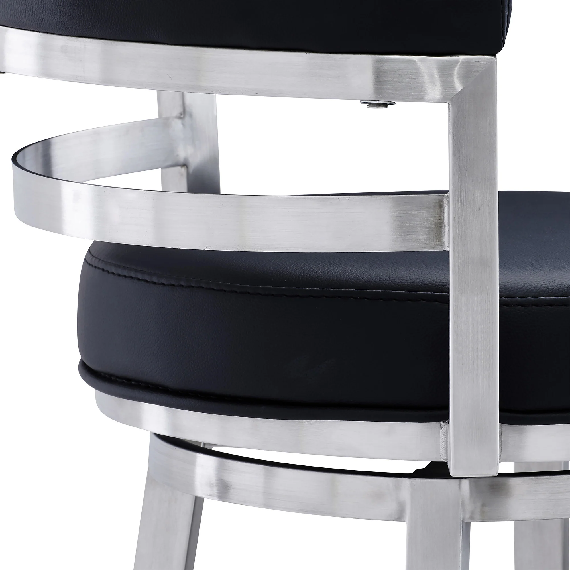 Black And Silver Faux Leather And Iron Swivel Low Back Counter Height Bar Chair By Homeroots - Image 8