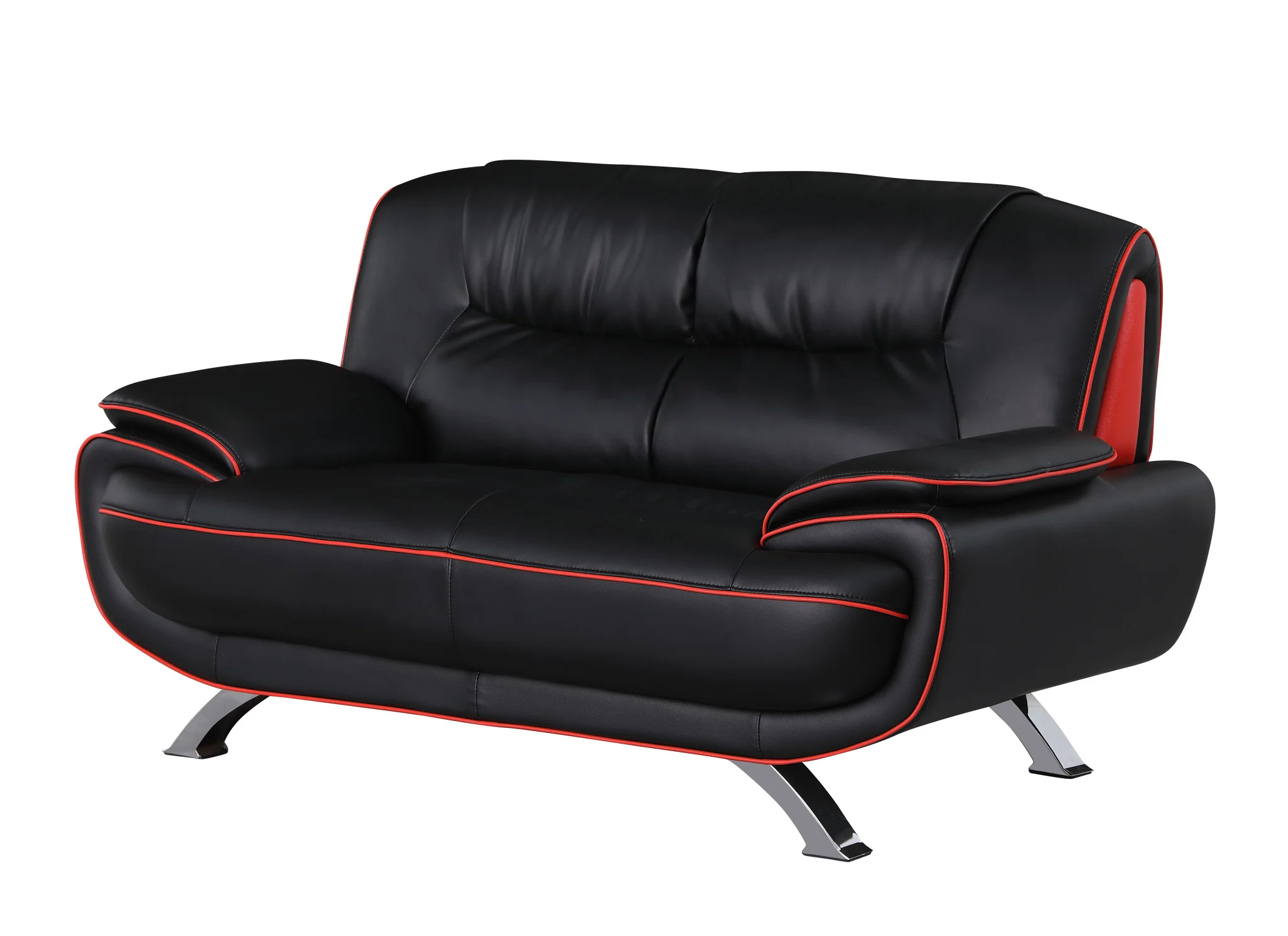 Black And Silver Faux Leather Loveseat By Homeroots