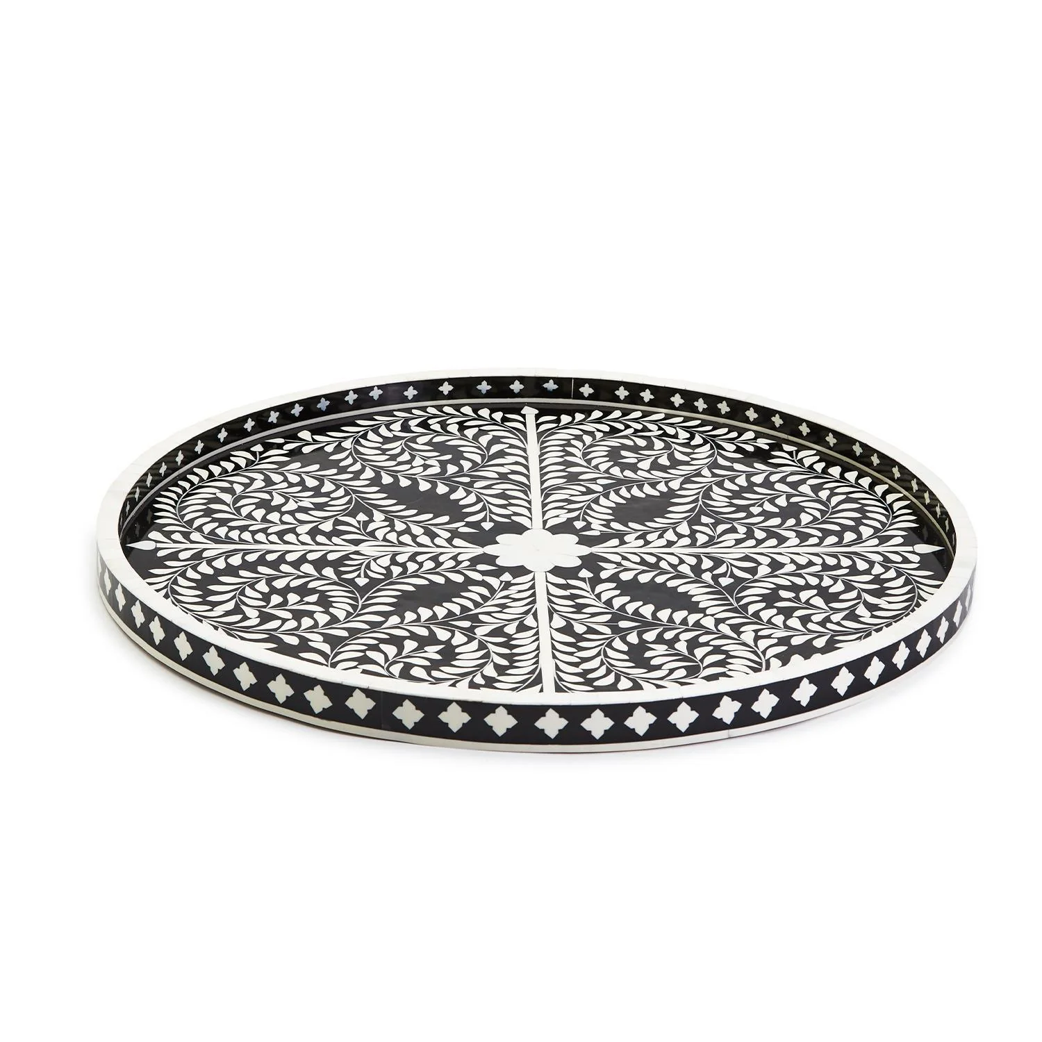 Black and White Decorative Round Serving Tray By Tozai Home