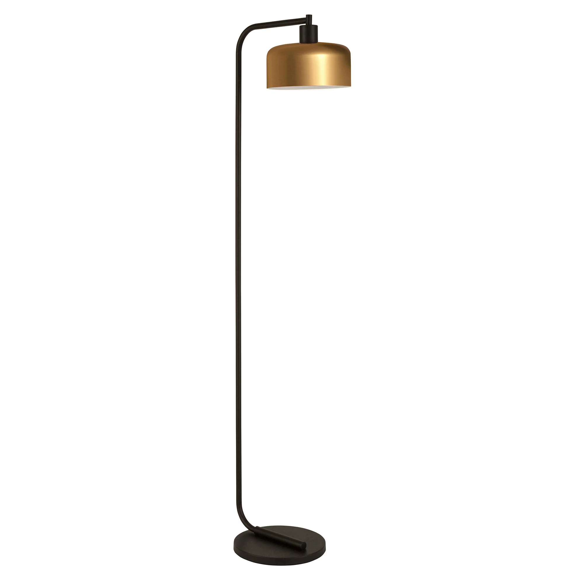 Black Arched Floor Lamp With Brass Bell Shade By Homeroots
