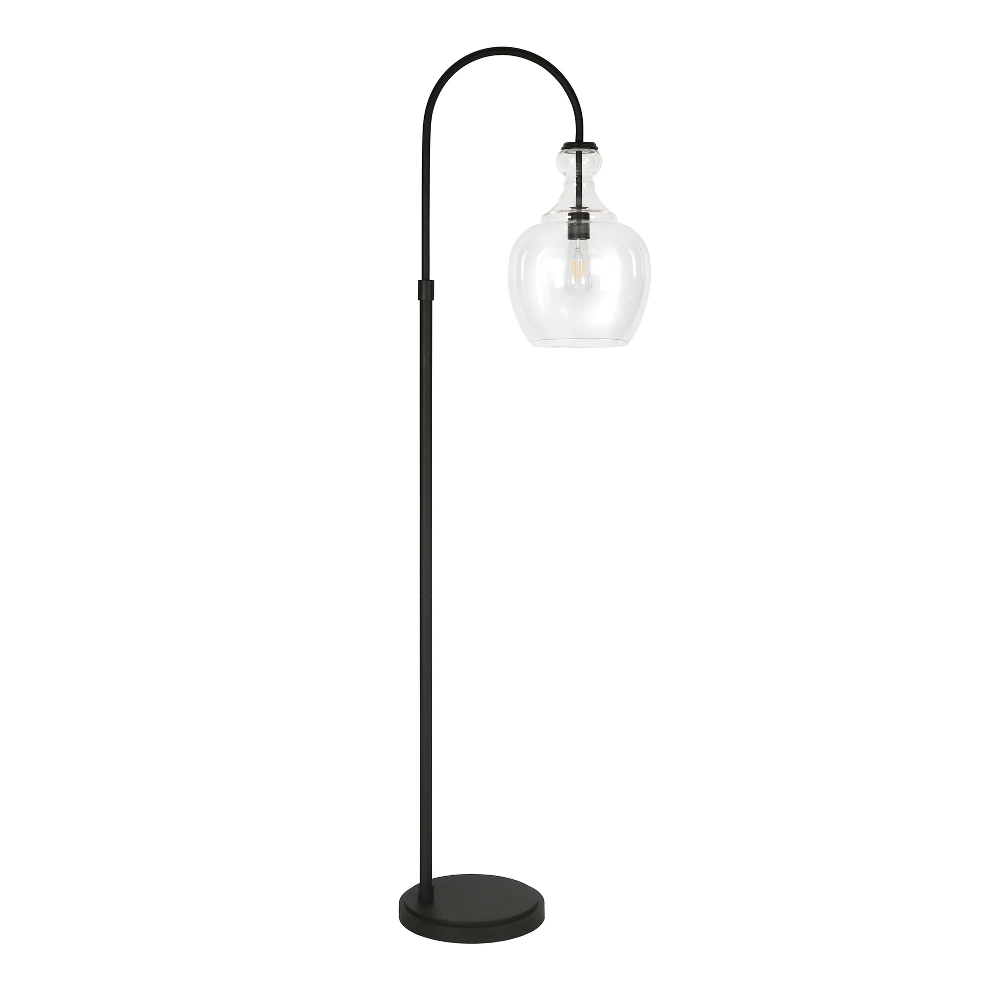 Black Arched Floor Lamp With Clear Transparent Glass Dome Shade By Homeroots