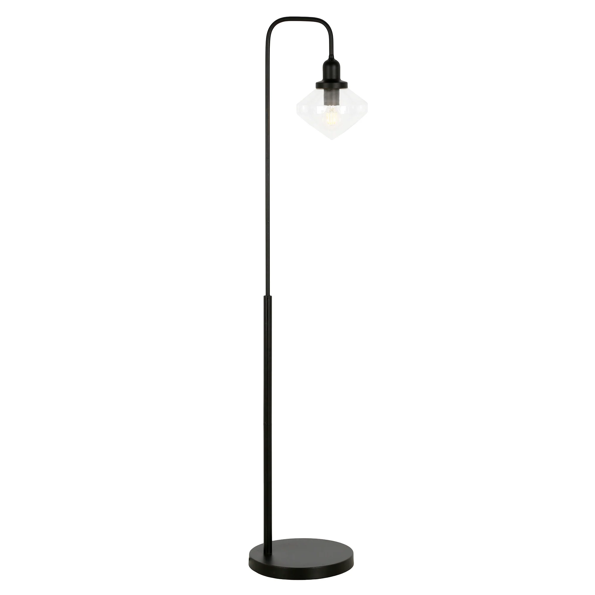 Black Arched Floor Lamp With Clear Transparent Glass Shade By Homeroots