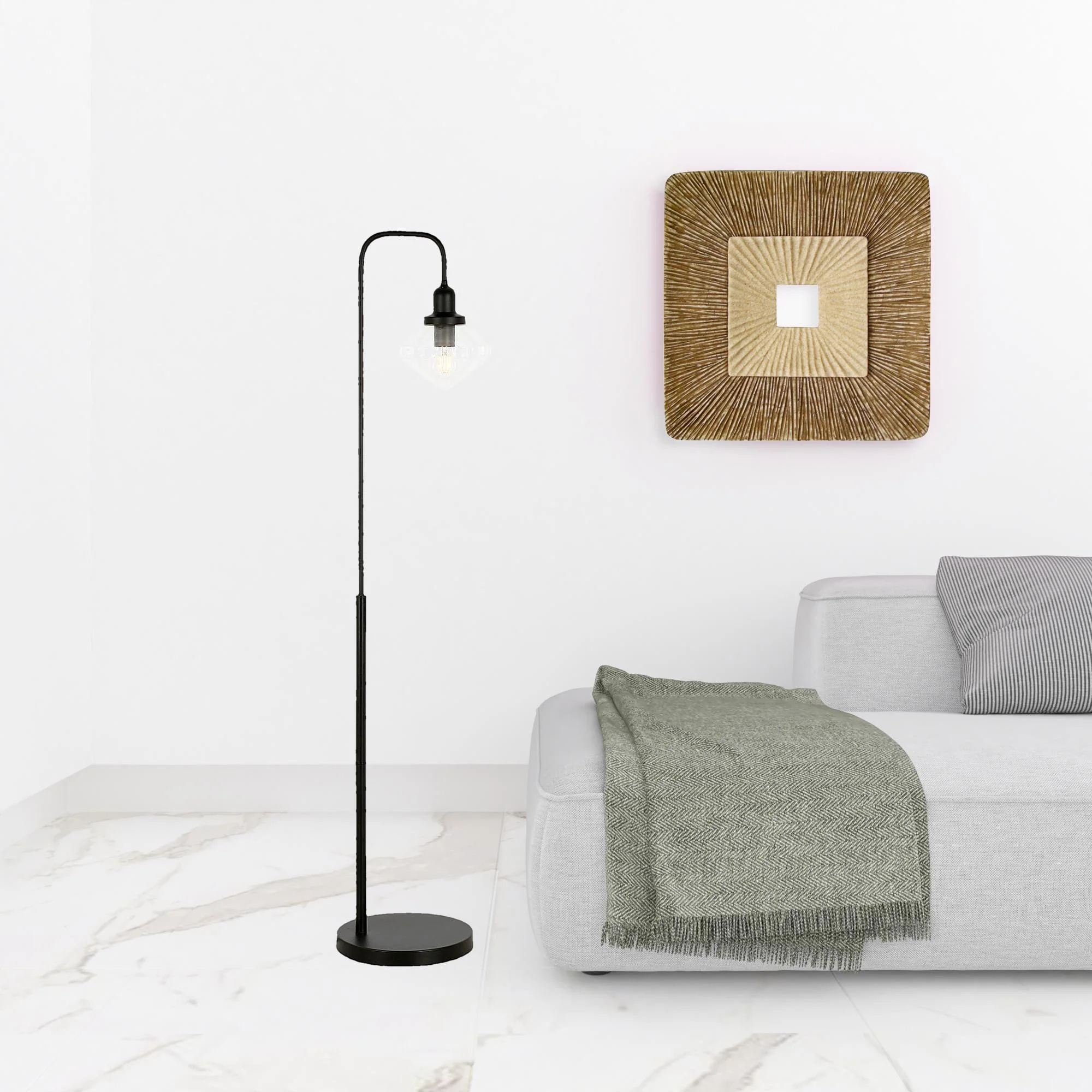 Black Arched Floor Lamp With Clear Transparent Glass Shade By Homeroots - Image 3