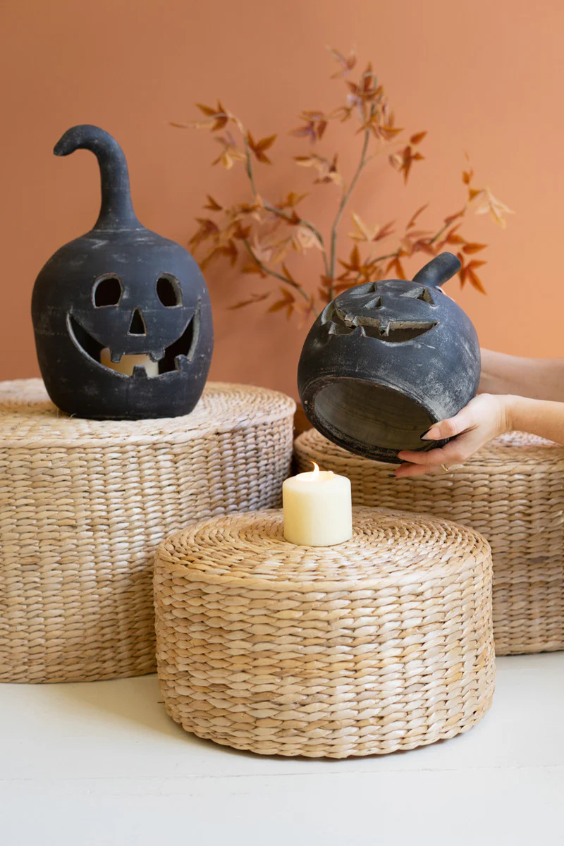 Black Clay Jack-O-Lanterns Set Of 2 By Kalalou