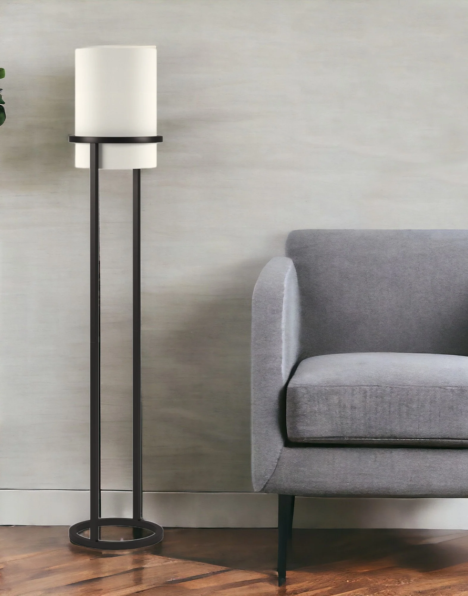 Black Column Floor Lamp With White Fabric Drum Shade By Homeroots