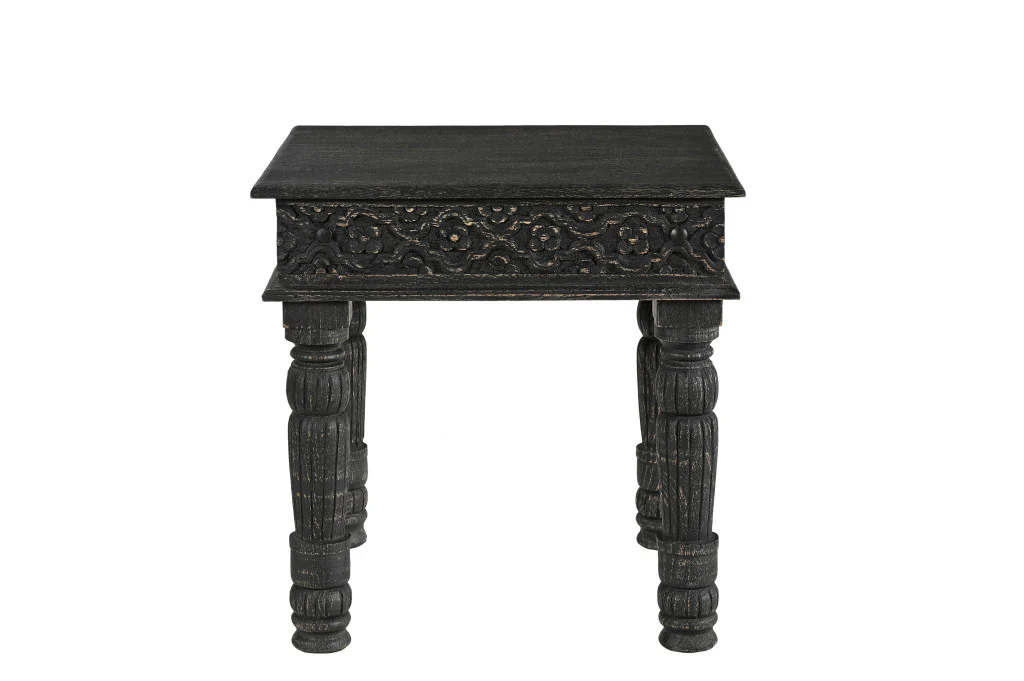 Black Distressed Solid Wood Square End Table By Homeroots