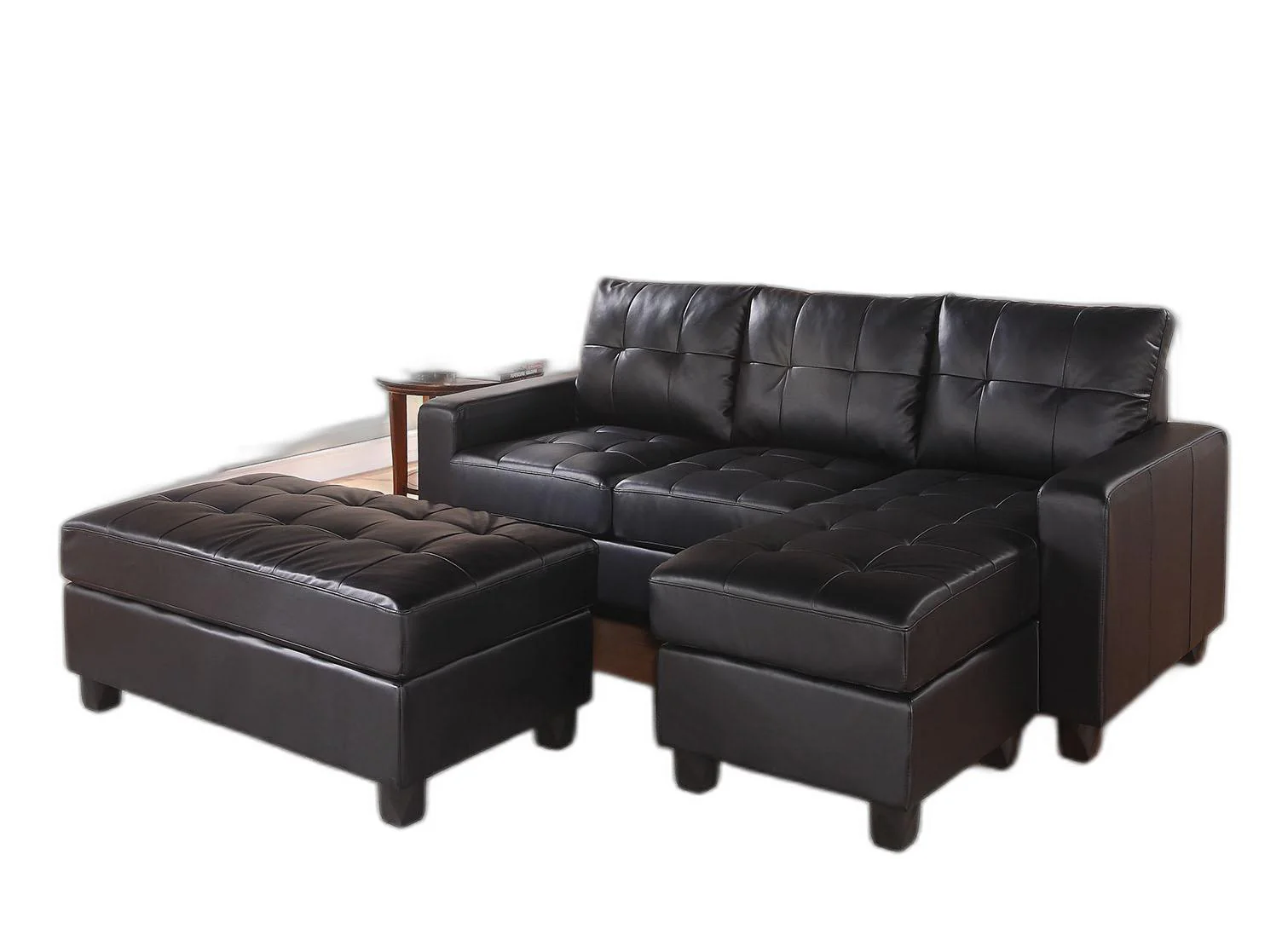 Black Faux Leather Stationary L Shaped Three Piece Sofa And Chaise By Homeroots
