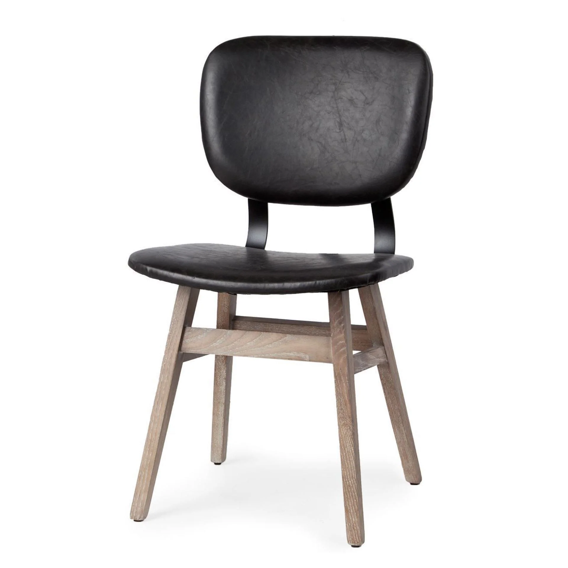 Black Faux Leather Wrap Brown Solid Wood With Iron Base Dining Chair By Homeroots