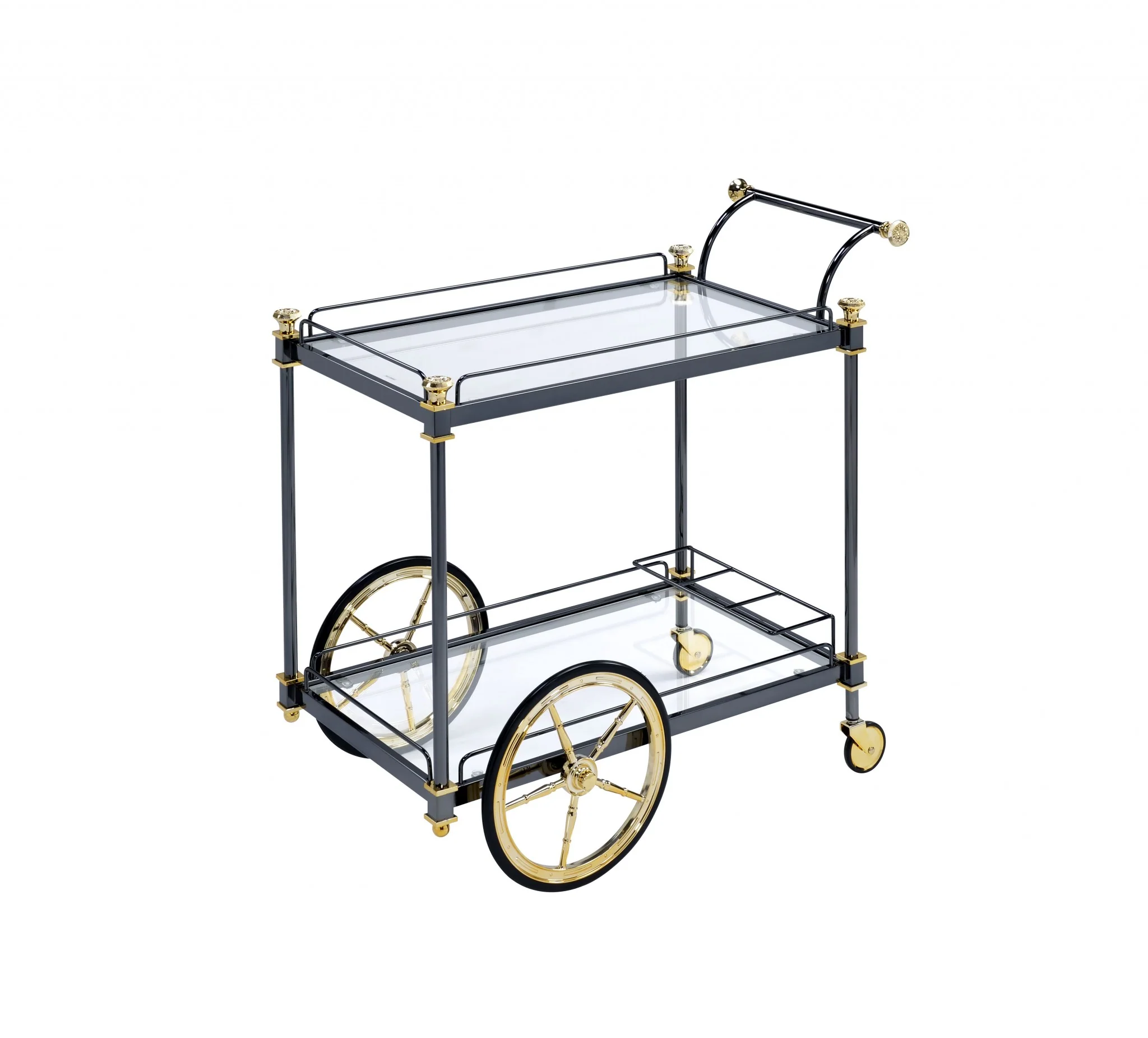 Black Gold Clear Glass Metal Casters Serving Cart By Homeroots