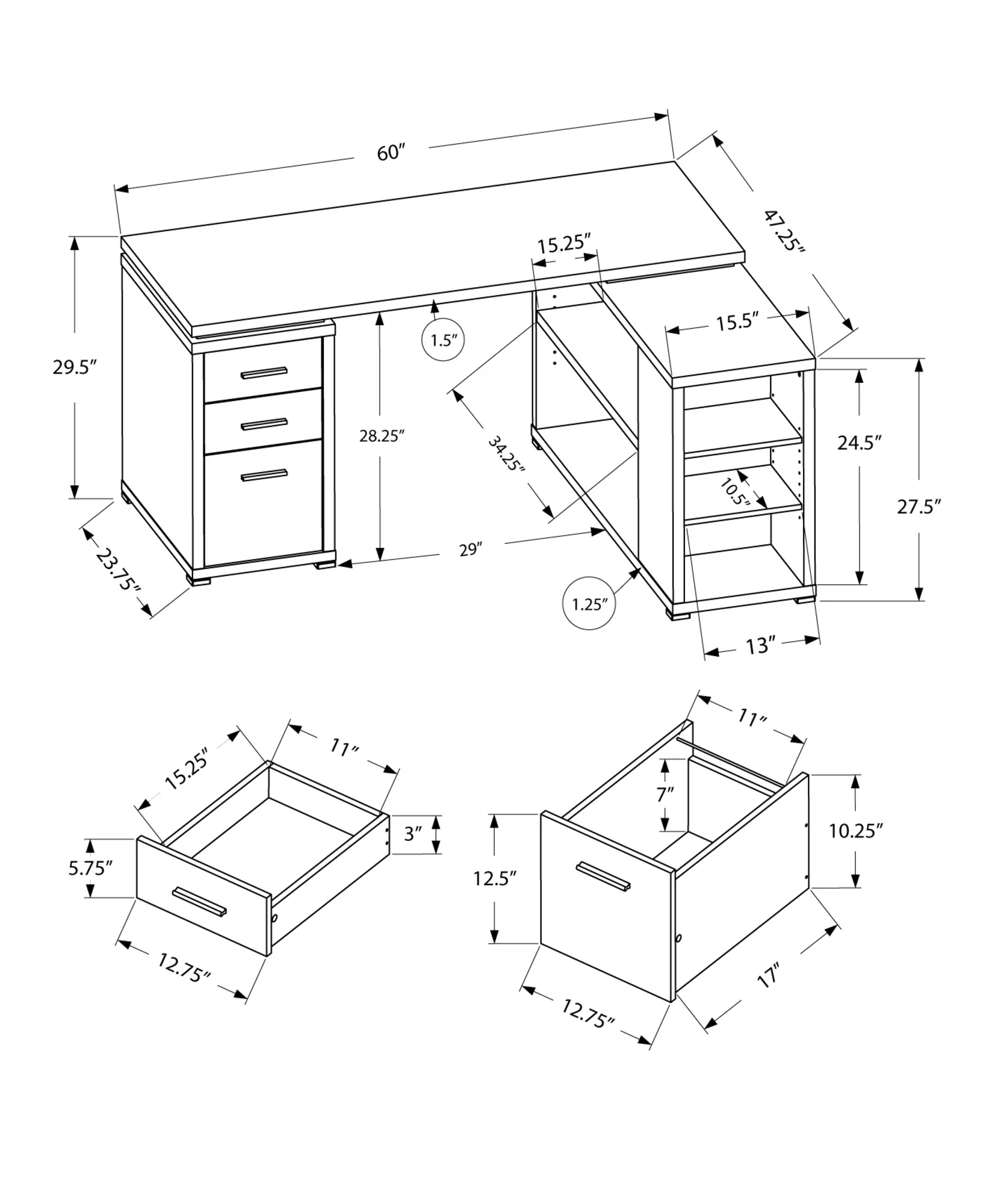 Black Grey Particle Board Hollow Core Computer Desk With A Grey Top By Homeroots - Image 11