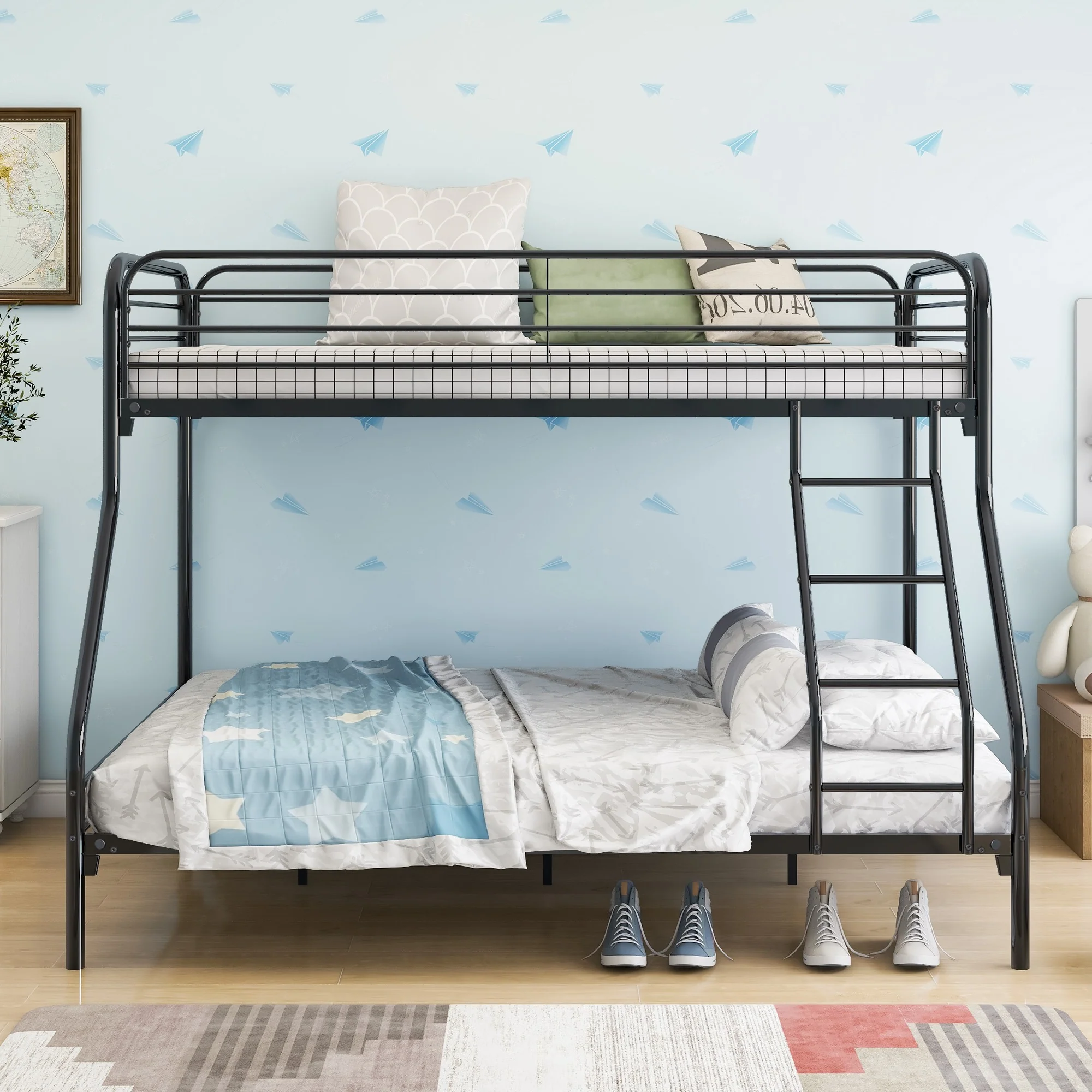 Black Heavy Duty Twin Over Full Metal Bunk Bed By Homeroots
